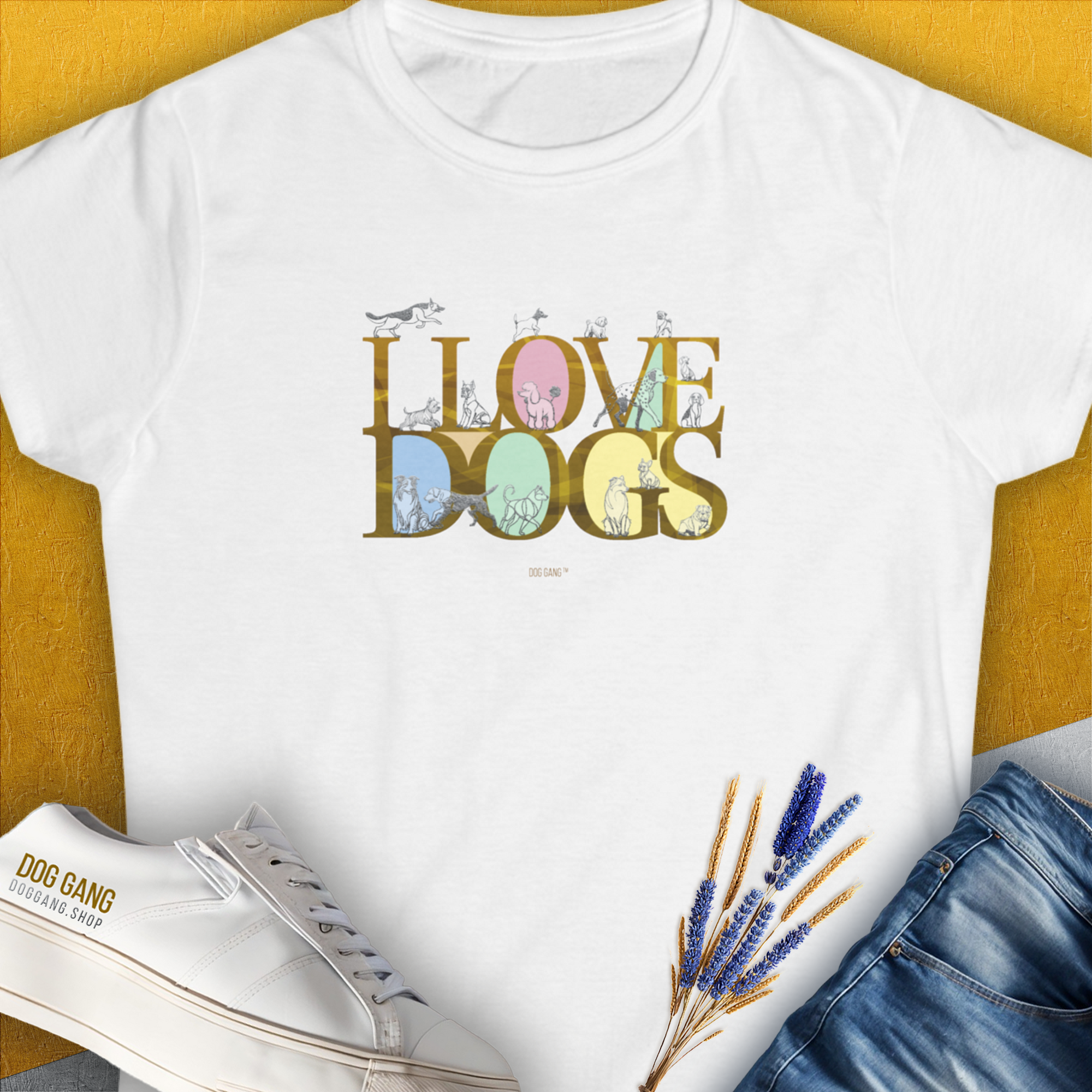 I Love Dogs - Series I, Volume 10, Women's T-Shirt-White. For dog lovers and dog owners. Design by Dog Gang
