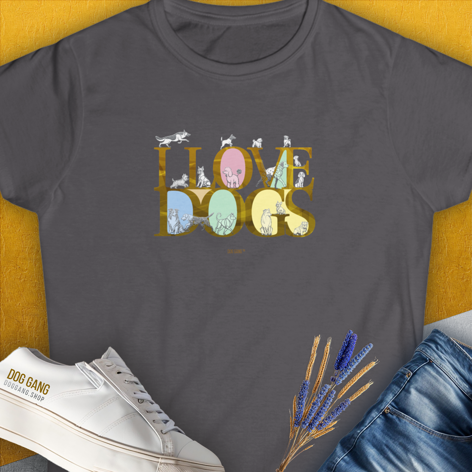 I Love Dogs - Series I, Volume 10, Women's T-Shirt-Charcoal. A dog-themed Design from Dog Gang