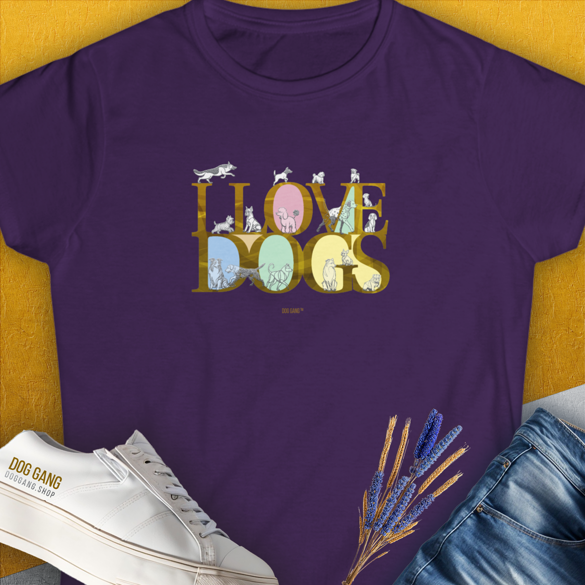 I Love Dogs - Series I, Volume 10, Women&#39;s T-Shirt-Purple, a cool and stylish design with a funny saying from Dog Gang