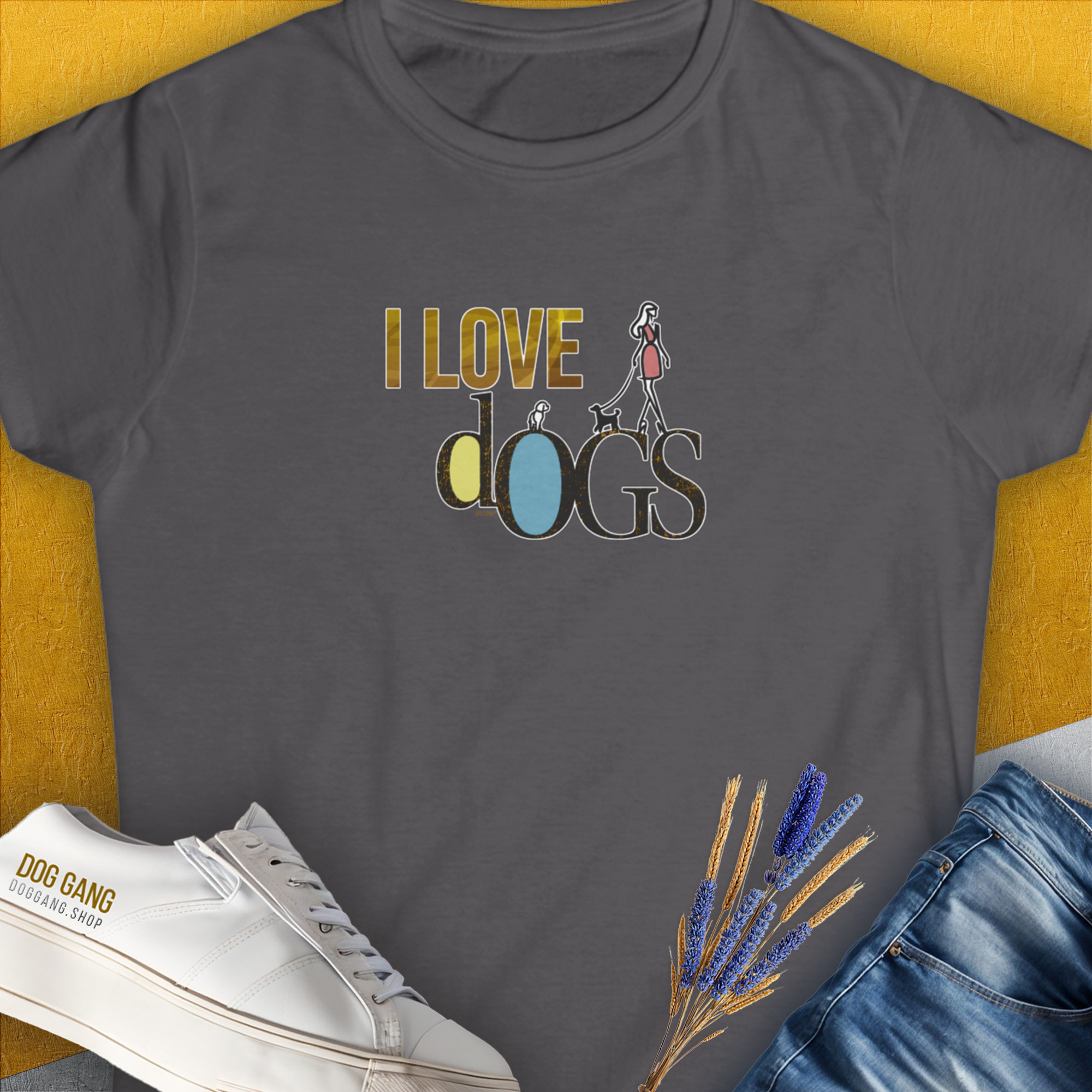 I Love Dogs - Series I, Volume 2, Women's T-Shirt-Charcoal. For dog lovers and dog owners. Design by Dog Gang