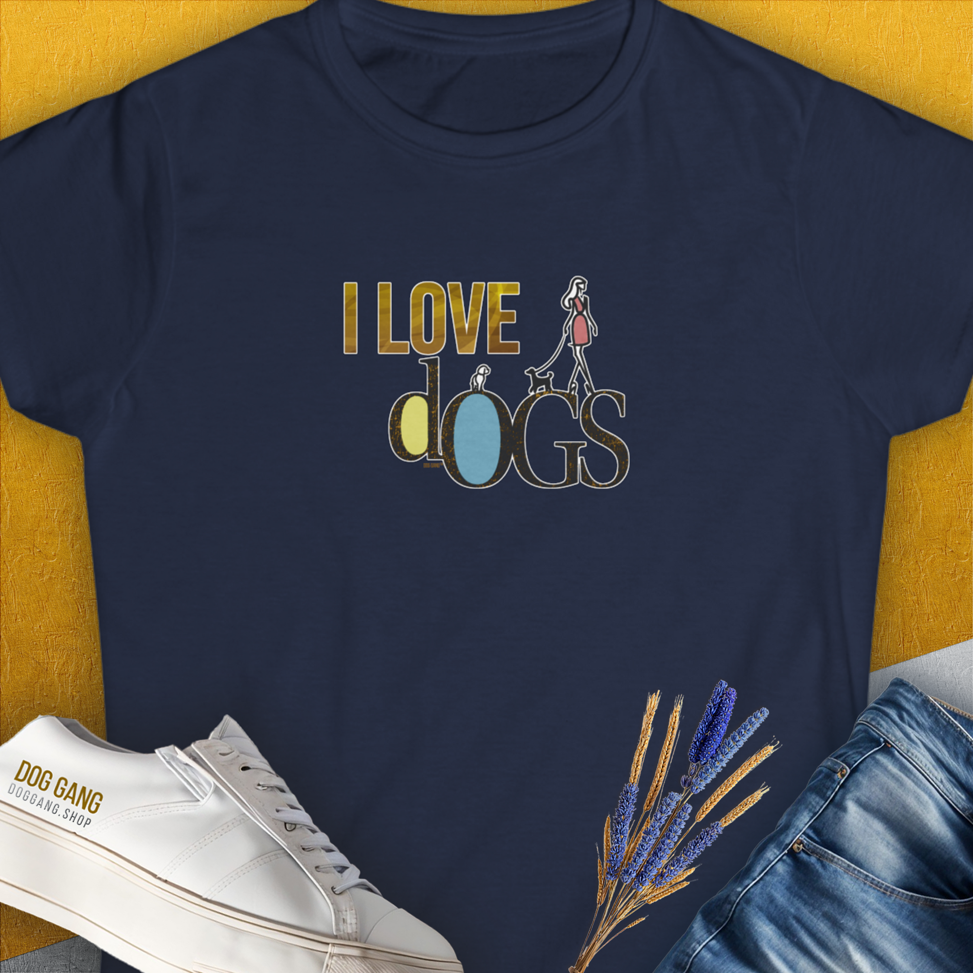 I Love Dogs - Series I, Volume 2, Women's T-Shirt-Navy. A dog-themed Design from Dog Gang