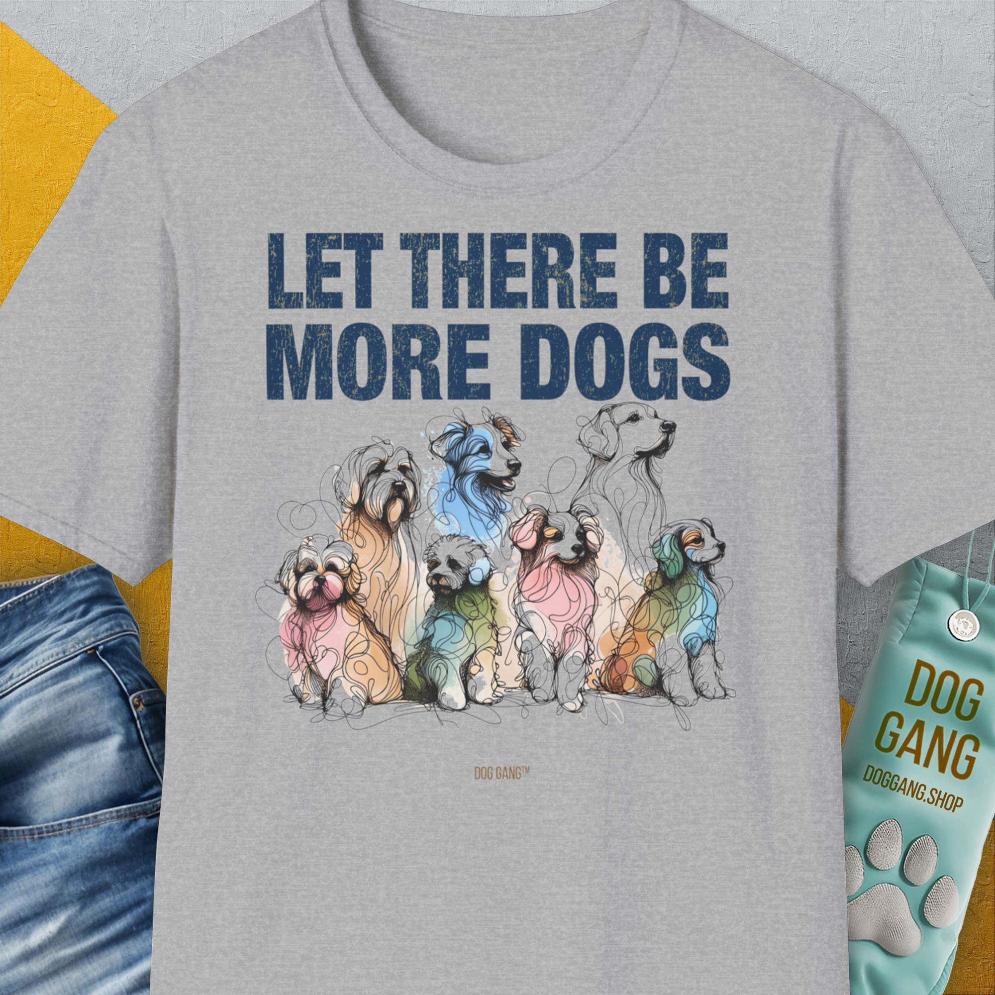 Let There Be More Dogs, Unisex T-Shirt-Sport Grey-cooles Tee mit lustigem Spruch für Hundefreunde, Design by Dog Gang