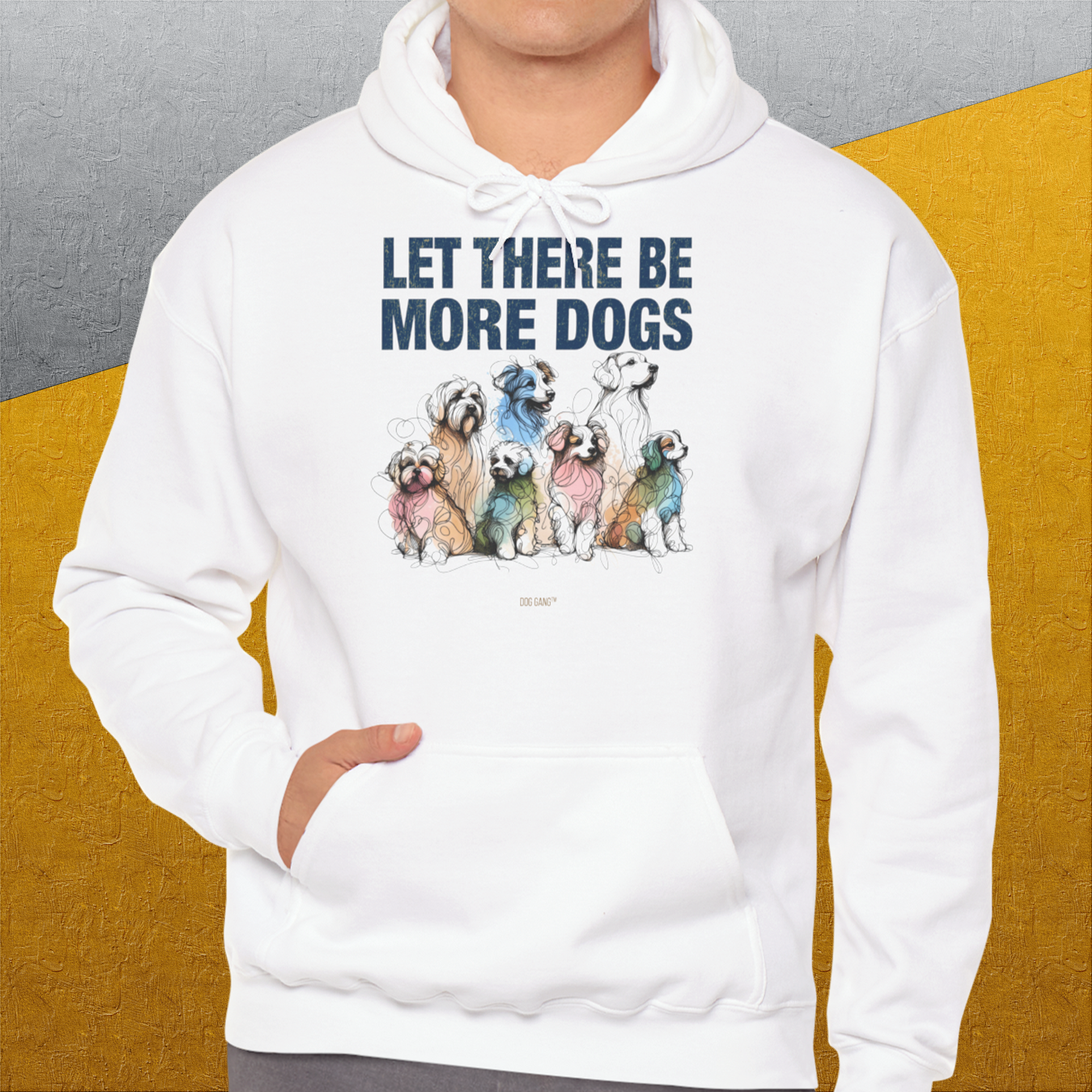 Let There Be More Dogs, Unisex Hoodie-Kapuzensweatshirt für Hundefreunde, lustiger Spruch mit Hund, Design by Dog Gang