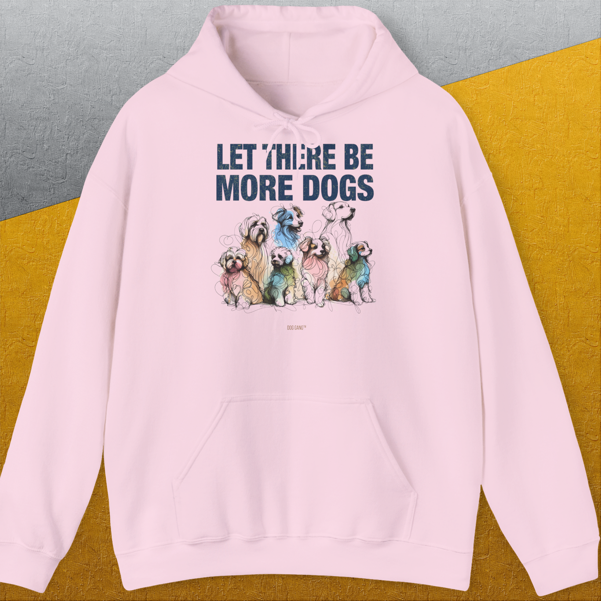 Let There Be More Dogs, Unisex Hoodie-Light Pink-humorvolles Hundeshirt, lustiger Spruch mit Hund, Design by Dog Gang