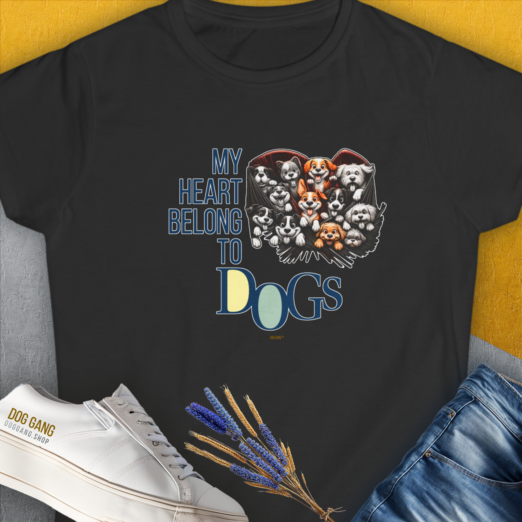 My Heart Belong To Dogs, Volume 1, Women&#39;s T-Shirt-Black. A perfect gift for dog lovers and dog owners. Design by Dog Gang