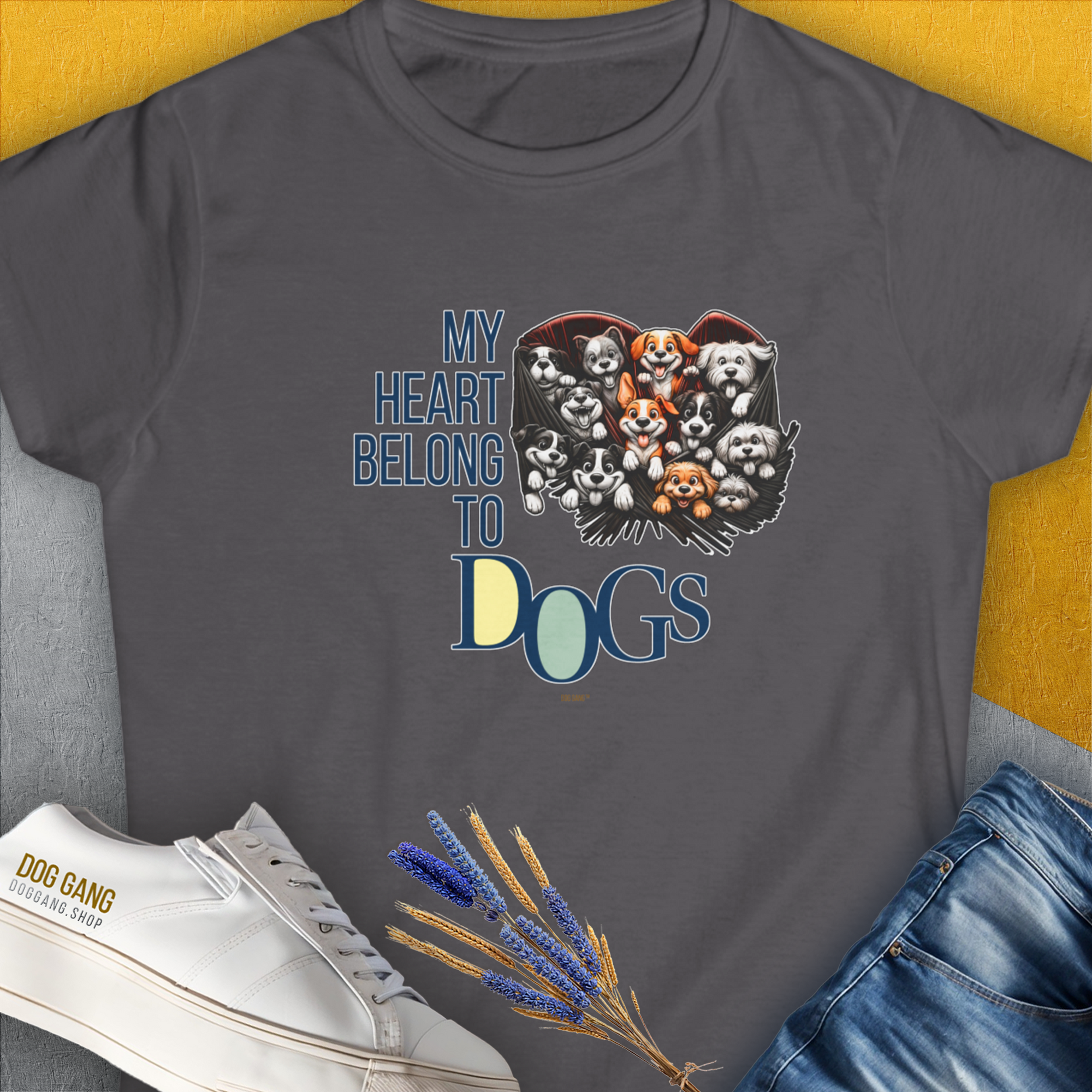 My Heart Belong To Dogs, Volume 1, Women's T-Shirt-Charcoal. For dog lovers and dog owners. Design by Dog Gang