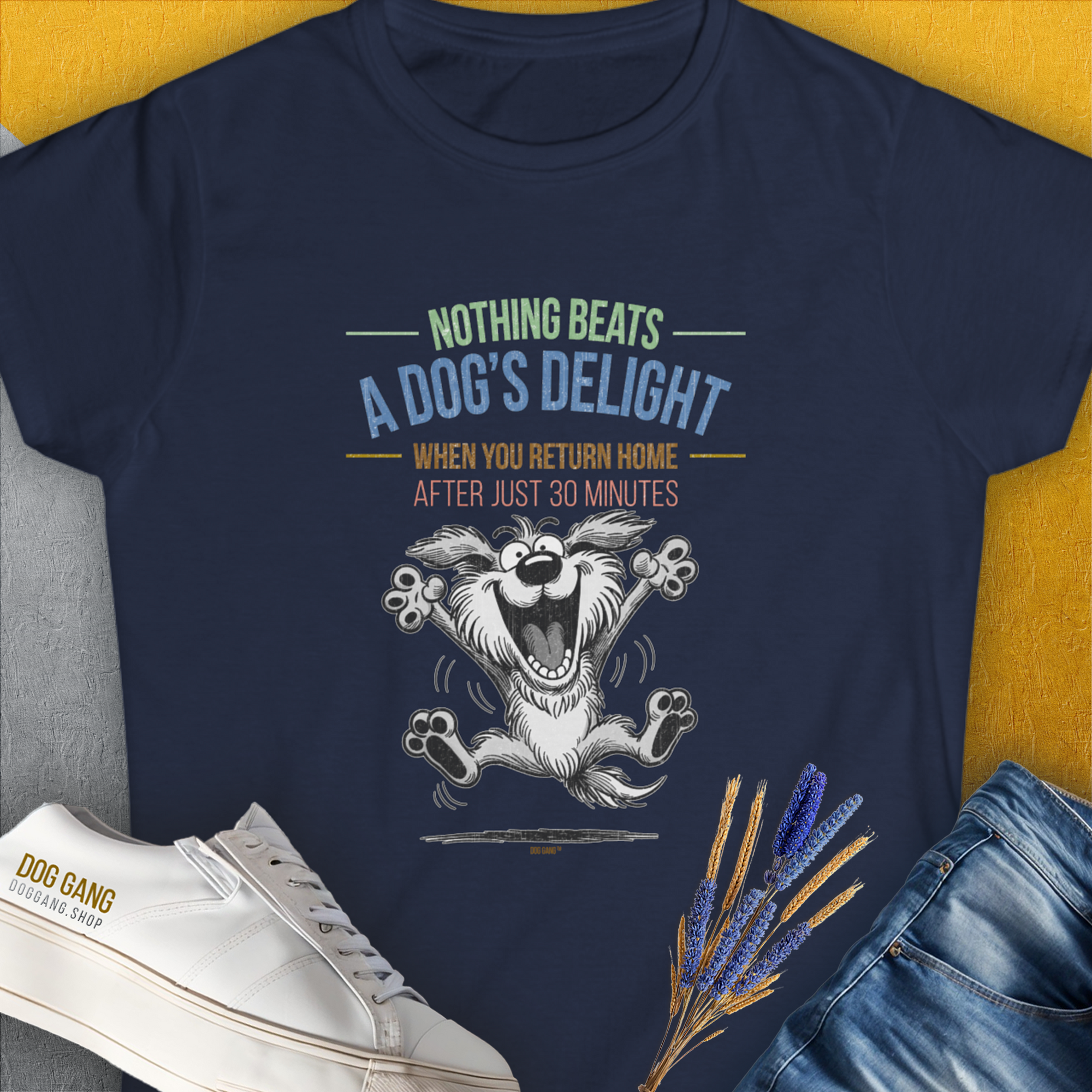 Nothing Beats A Dog&#39;s Delight When You Return Home, Volume 2, Women&#39;s T-Shirt-Navy, a cool and stylish design with a funny saying from Dog Gang
