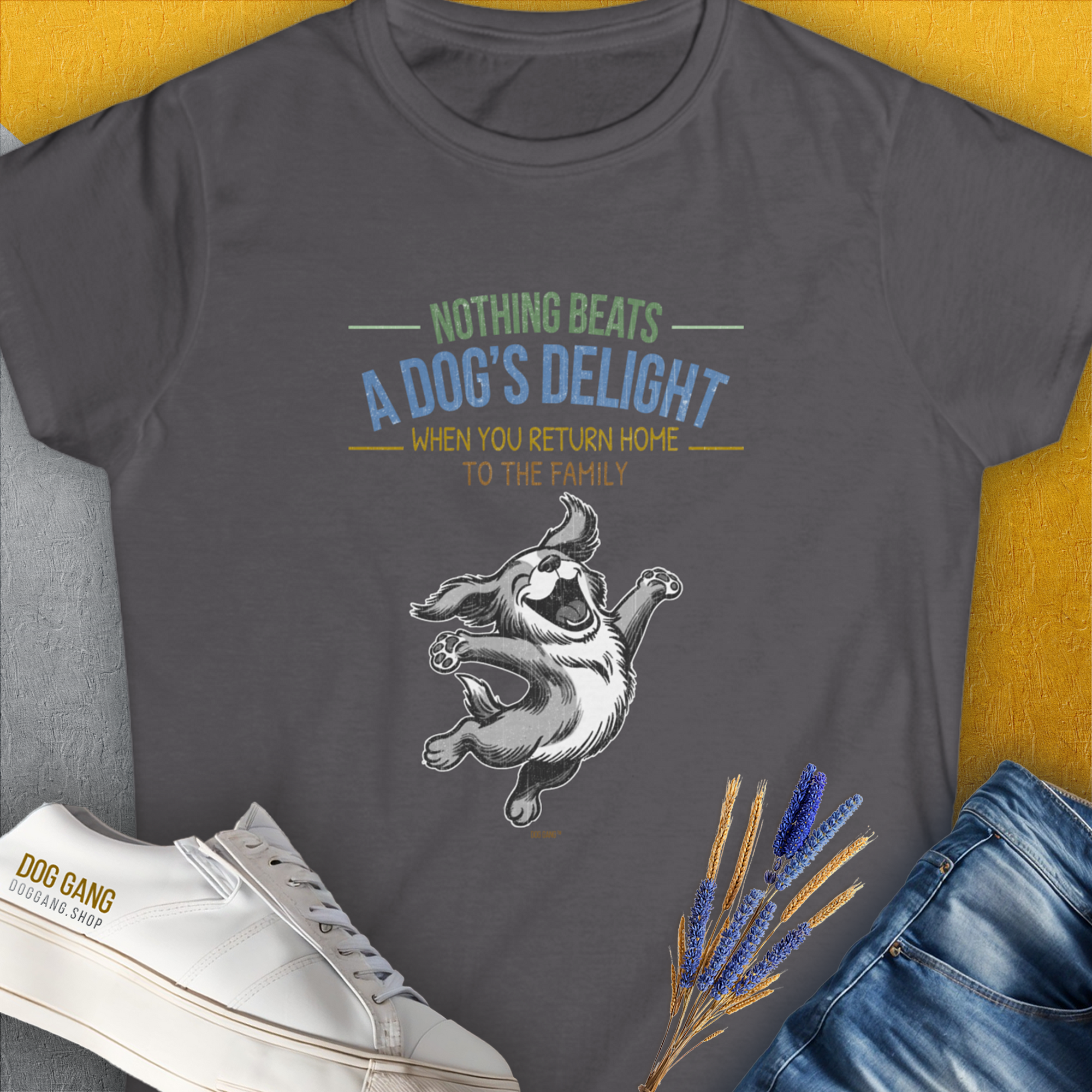 Nothing Beats A Dog's Delight When You Return Home, Volume 3, Women's T-Shirt-Charcoal. A dog-themed Design from Dog Gang