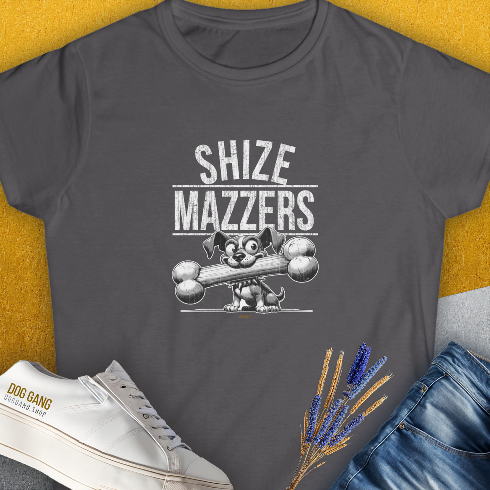 Shize Mazzers, Volume 1, Women's T-Shirt-Charcoal. For dog lovers and dog owners. Design by Dog Gang