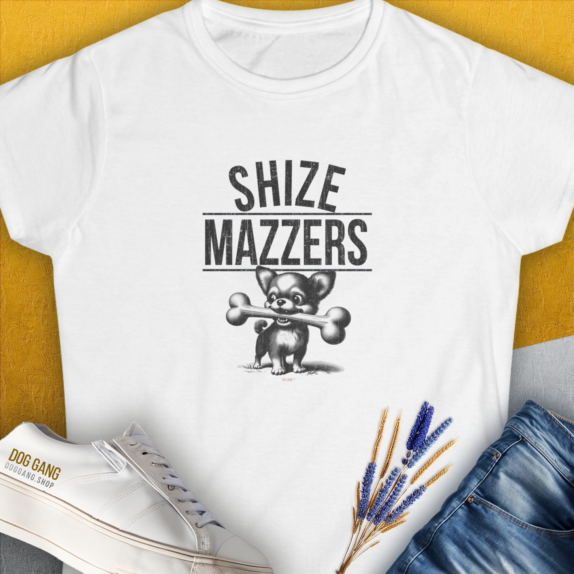 Shize Mazzers, Volume 2, Women&#39;s T-Shirt-White. For dog lovers and dog owners. Design by Dog Gang