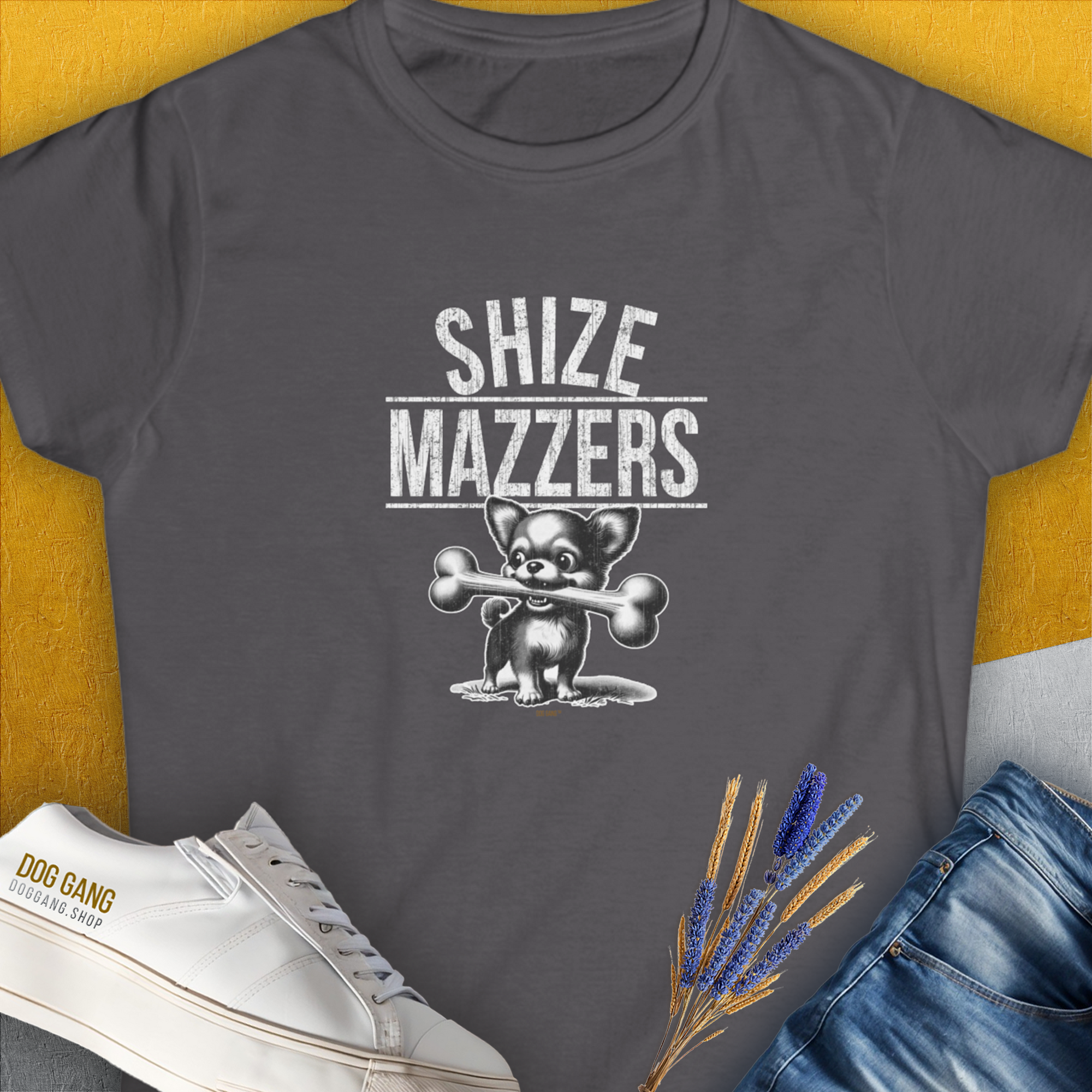Shize Mazzers, Volume 2, Women&#39;s T-Shirt-Charcoal. A dog-themed Design from Dog Gang
