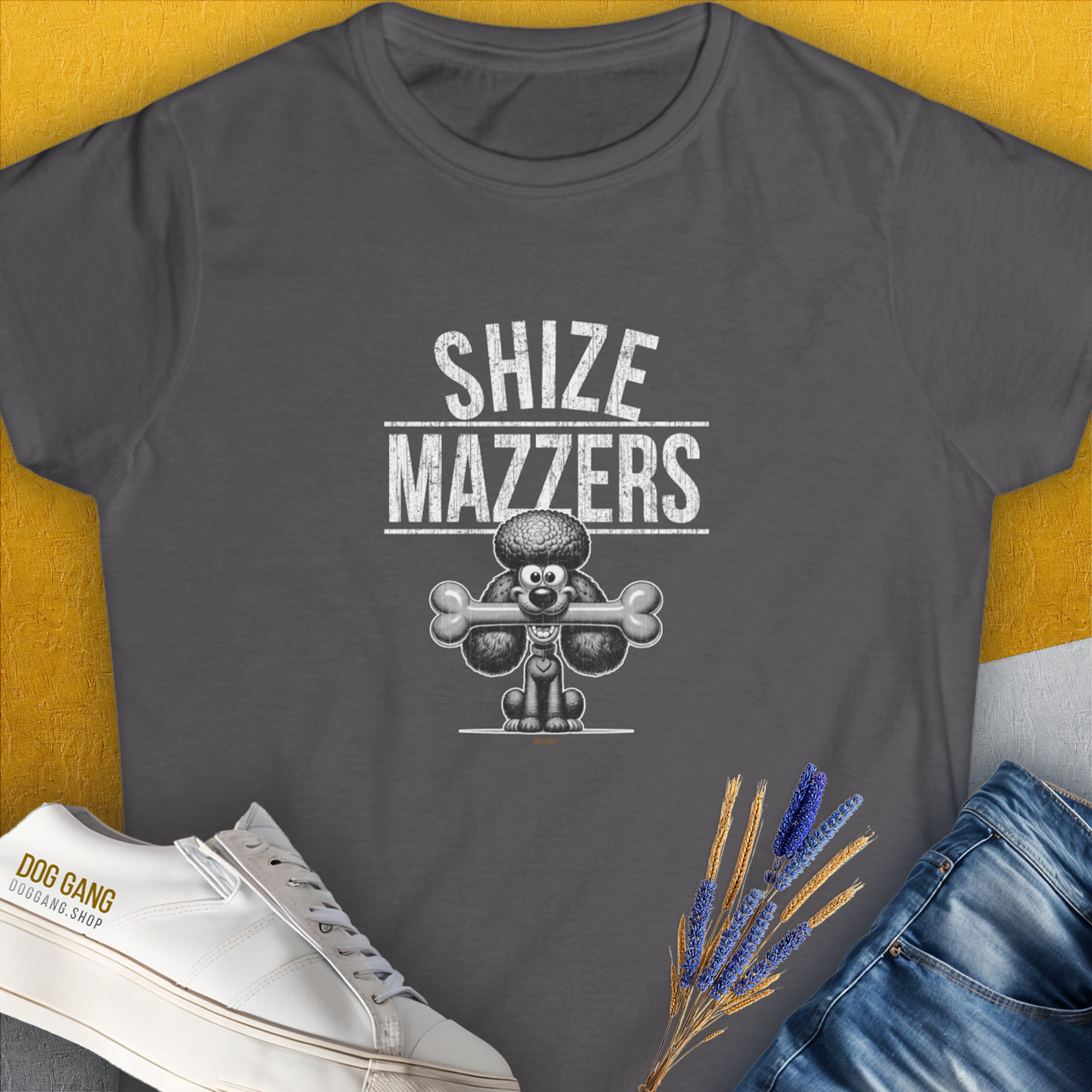 Shize Mazzers, Volume 3, Women's T-Shirt-Charcoal. A dog-themed Design from Dog Gang