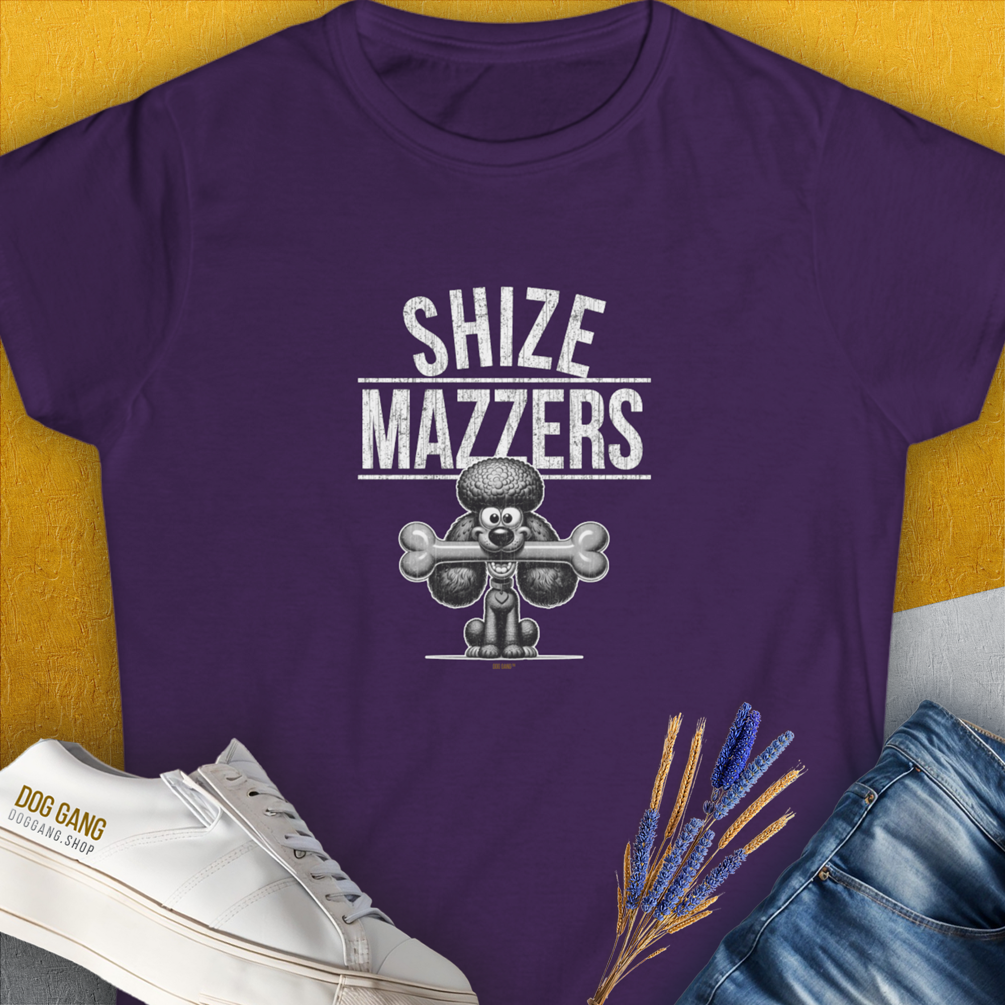 Shize Mazzers, Volume 3, Women&#39;s T-Shirt-Purple. A perfect gift for dog lovers and dog owners. Design by Dog Gang