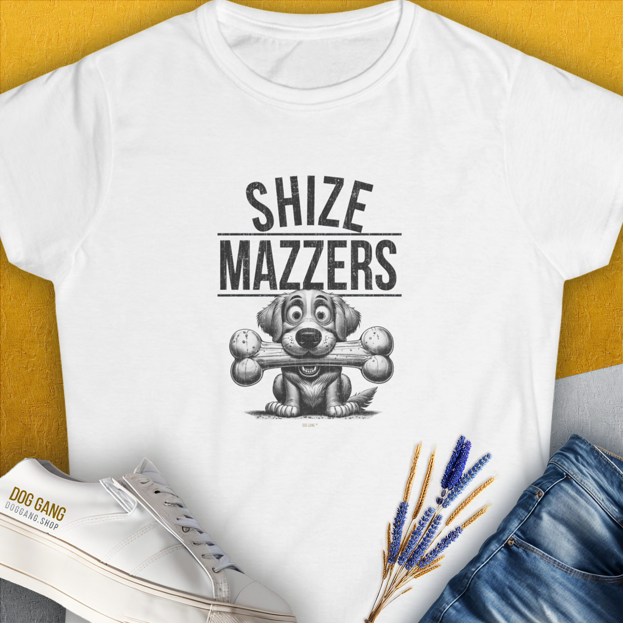 Shize Mazzers, Volume 4, Women's T-Shirt-White. For dog lovers and dog owners. Design by Dog Gang