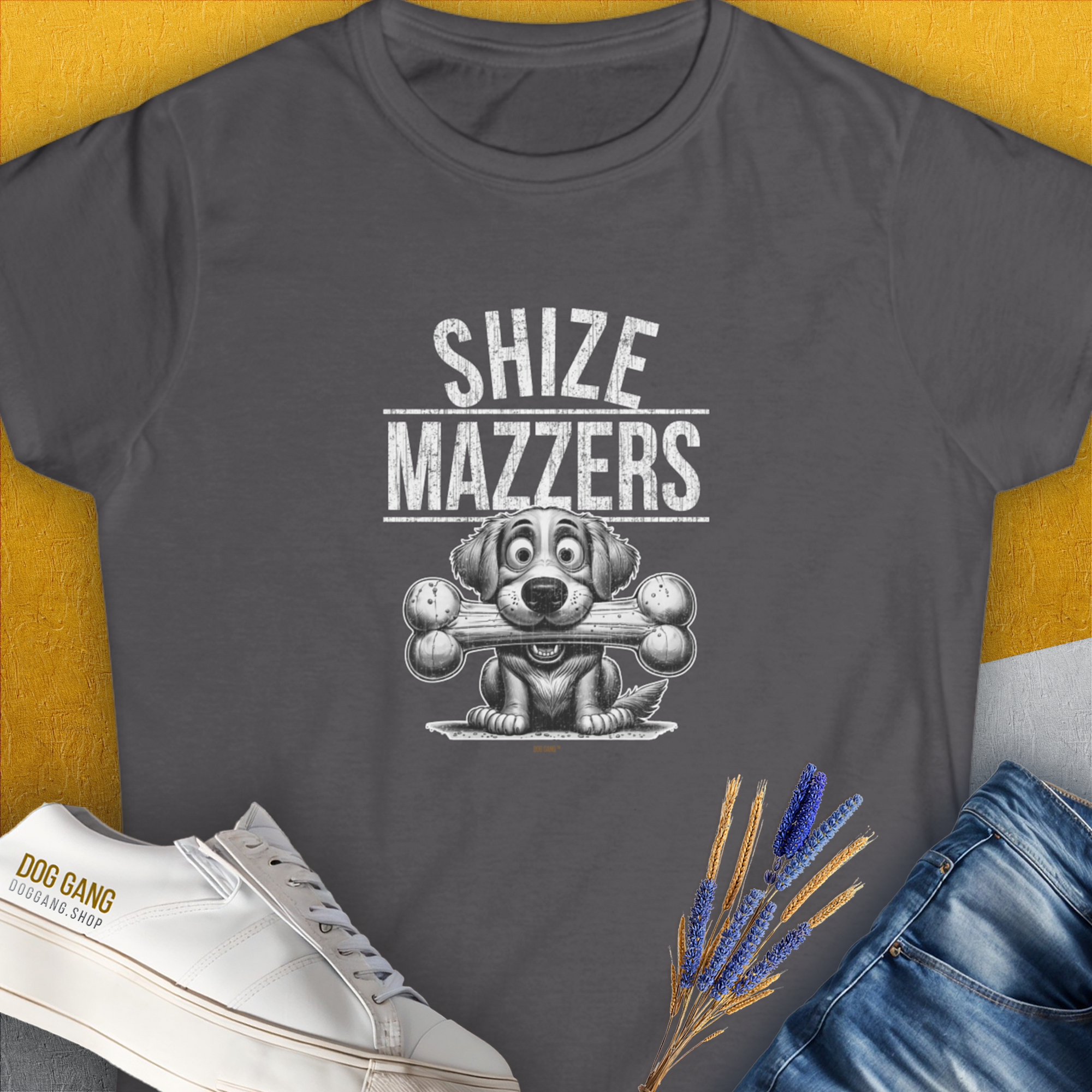 Shize Mazzers, Volume 4, Women's T-Shirt-Charcoal. A dog-themed Design from Dog Gang