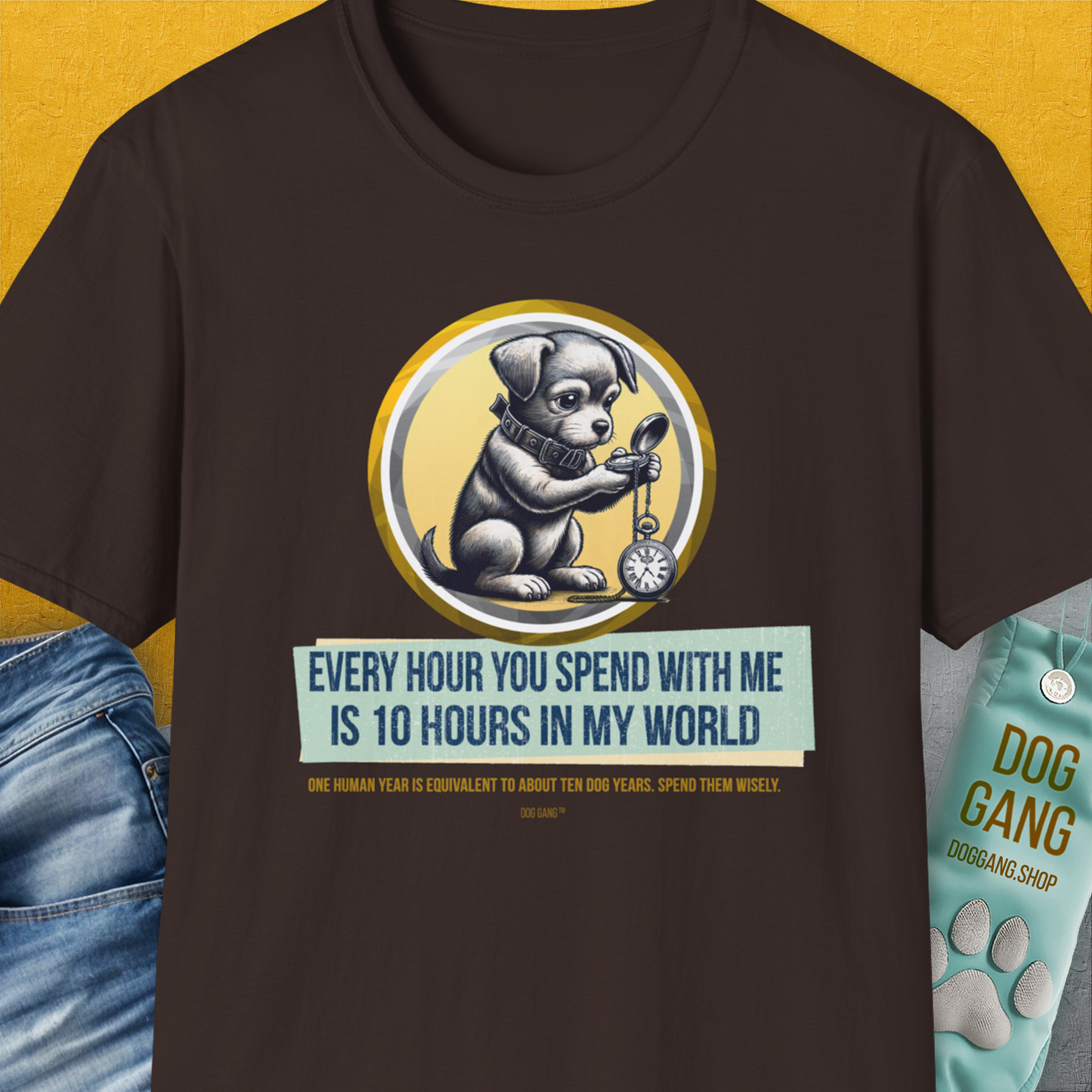 One Human Year = Ten Dog Years, Volume 1, Unisex T-Shirt-Dark Chocolate-Design made by Dog Gang