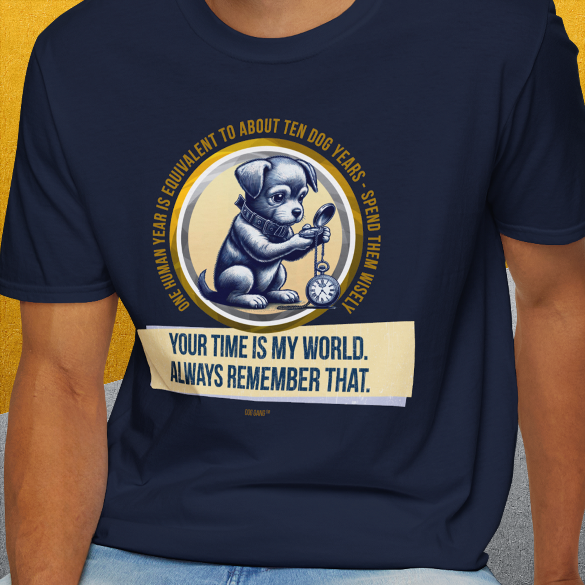 One Human Year = Ten Dog Years, Volume 2, Unisex T-Shirt-. For dog lovers and dog owners. Design by Dog Gang