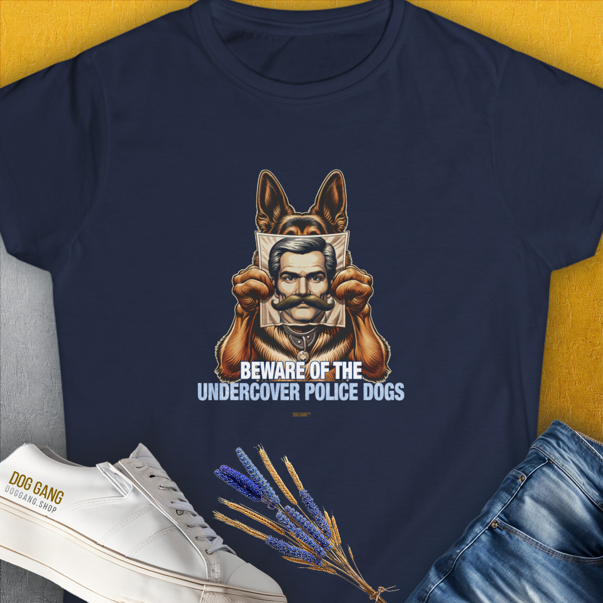 Beware Of The Undercover Police Dogs, Volume 1, Women&#39;s T-Shirt-Navy, a cool and stylish design with a funny saying from Dog Gang