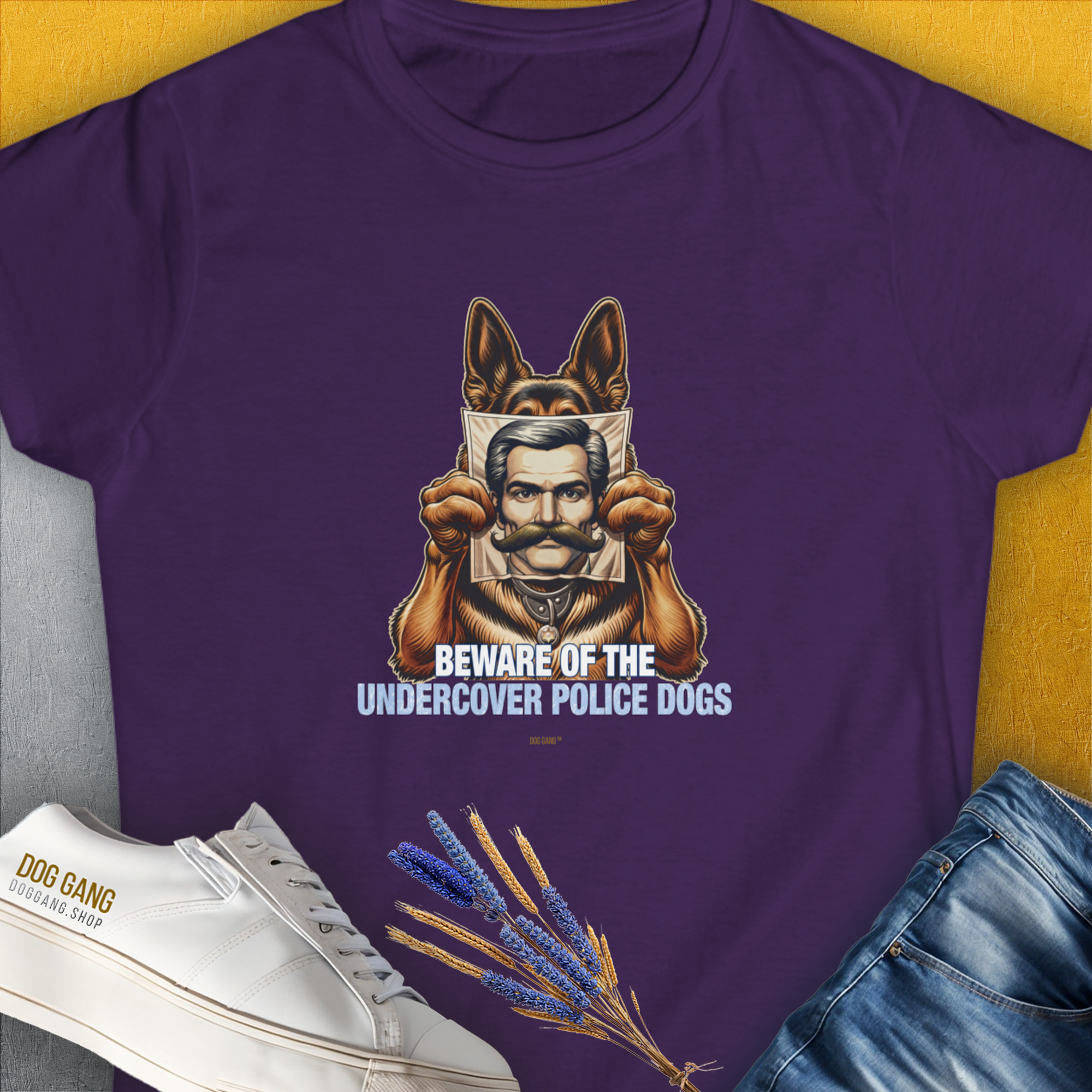 Beware Of The Undercover Police Dogs, Volume 1, Women&#39;s T-Shirt-Purple. A perfect gift for dog lovers and dog owners. Design by Dog Gang