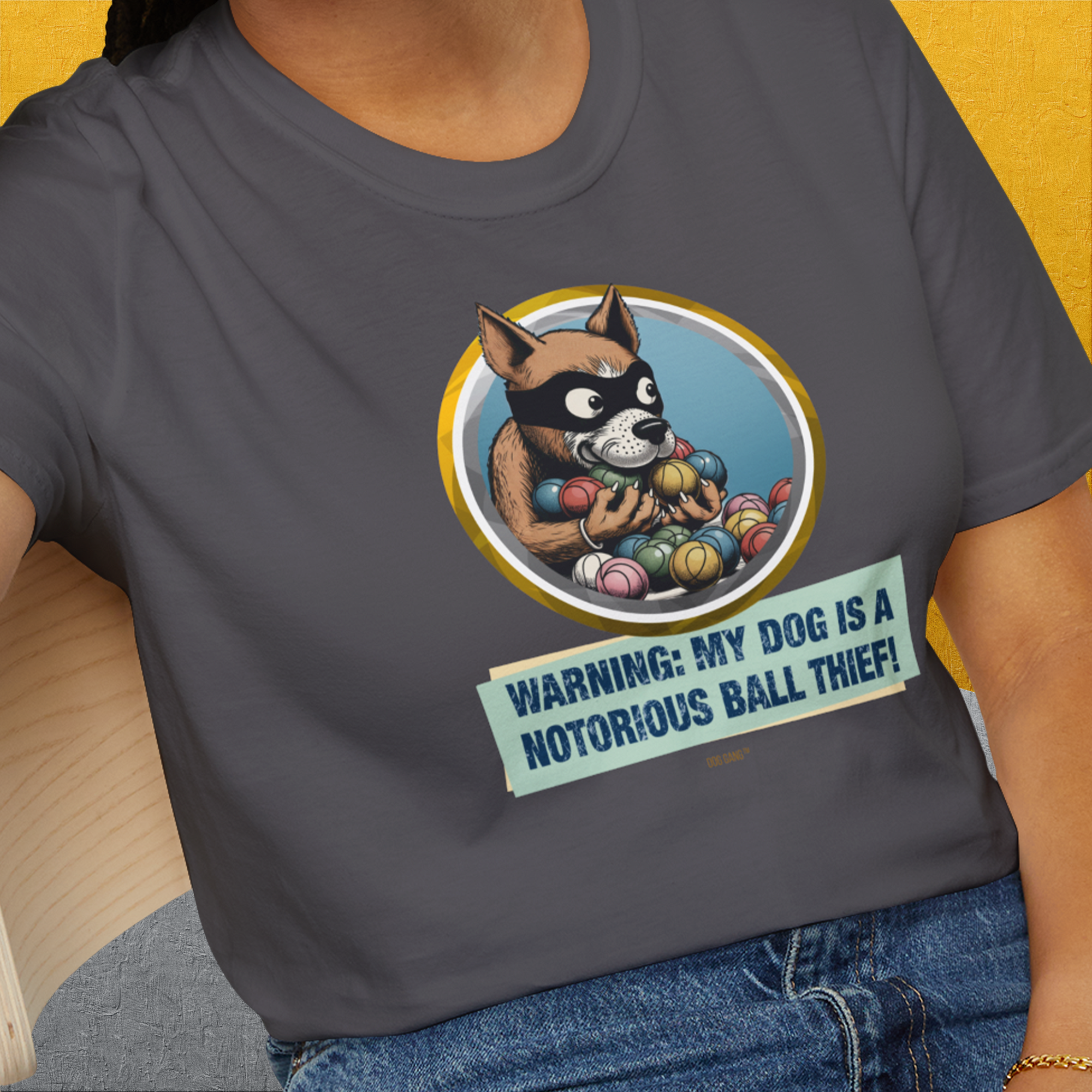 Warning: My Dog Is A Notorious Ball Thief, Volume 1, Unisex T-Shirt-, a fun and stylish design for dog lovers from Dog Gang