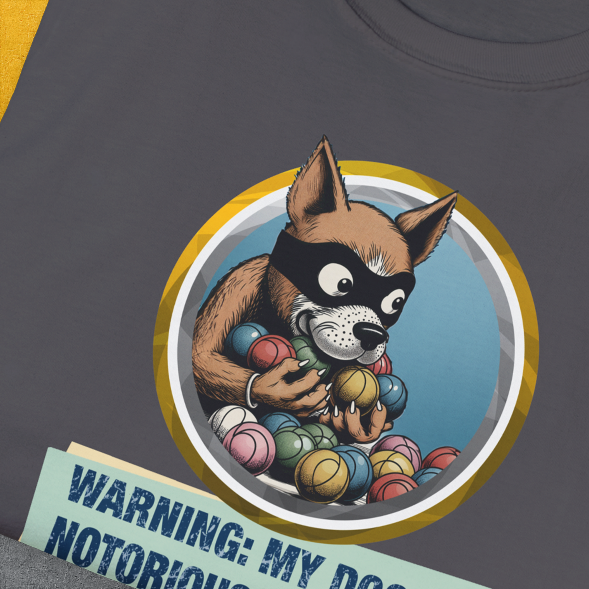 Warning: My Dog Is A Notorious Ball Thief, Volume 1, Unisex T-Shirt-. A dog-themed Design from Dog Gang