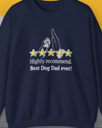 Features paw and hand graphics, five stars, and the phrase Highly recommend. Best Dog Dad ever! Ideal for dog lovers. Designed by Dog Gang.