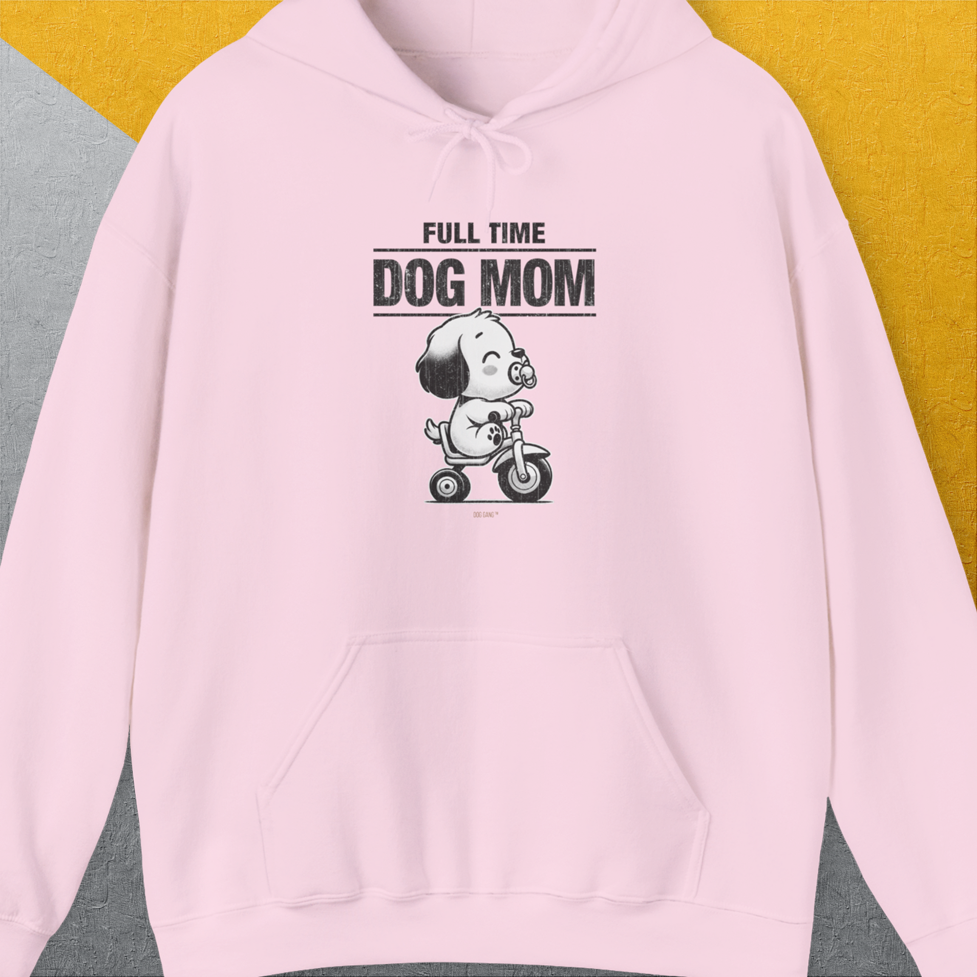 Funny dog shirt: features a playful graphic of a dog on a scooter with the saying FULL TIME DOG MOM. Designed by Dog Gang.