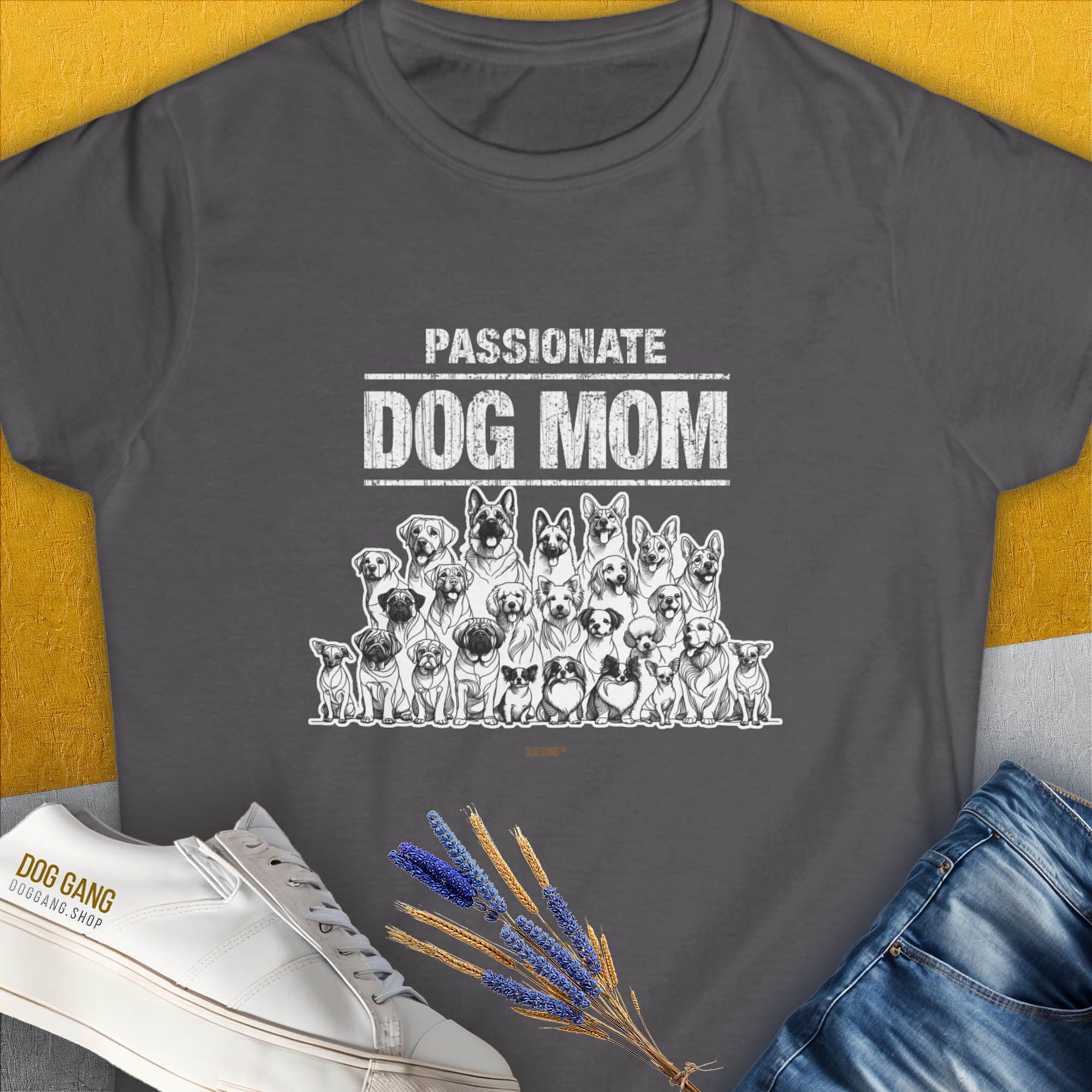 Dog Mom Series, Volume 8, Women's T-Shirt-Charcoal. For dog lovers and dog owners. Design by Dog Gang