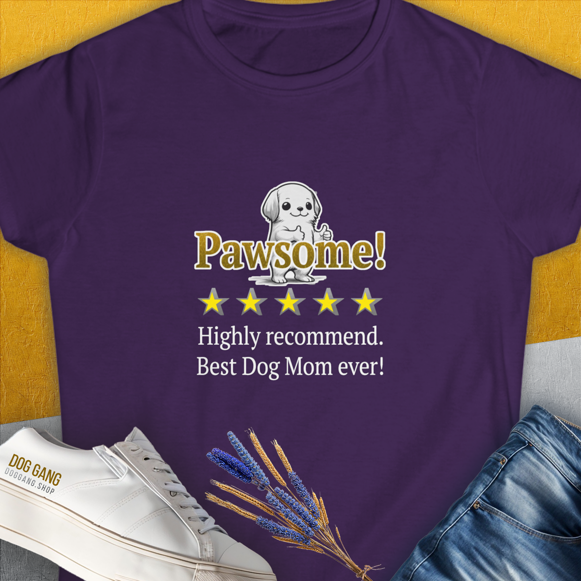 Dog Mom Series, Volume 10, Women's T-Shirt-Purple. For dog lovers and dog owners. Design by Dog Gang