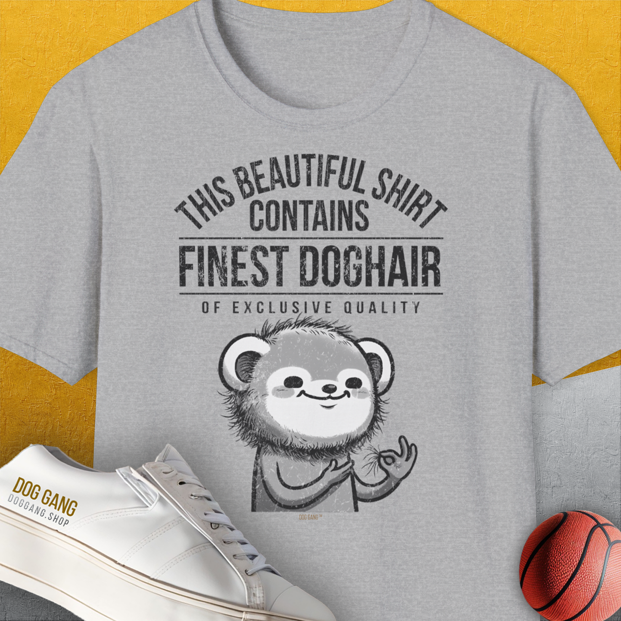 This Beautiful Shirt Contains Finest Dog Hair Of Exclusive Quality, Volume 2, Unisex T-Shirt-Sport Grey-cooles Tee mit lustigem Spruch für Hundefreunde, Design by Dog Gang