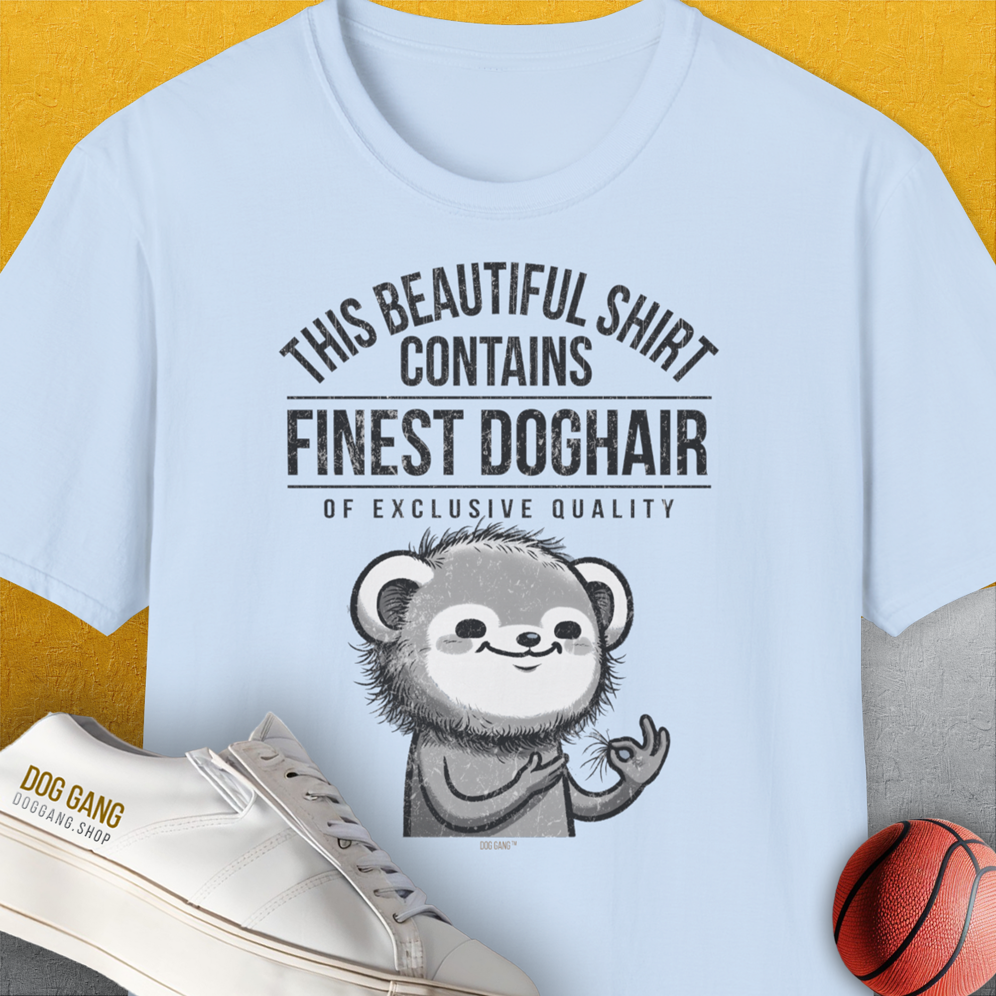 This Beautiful Shirt Contains Finest Dog Hair Of Exclusive Quality, Volume 2, Unisex T-Shirt-Light Blue-lustiges Shirt für Hundeliebhaber, Design by Dog Gang