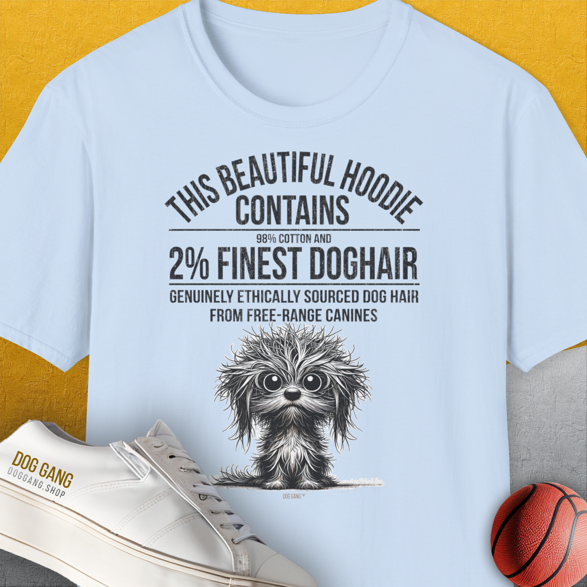This Beautiful Shirt Contains Finest Dog Hair, Volume 3, Unisex T-Shirt-Light Blue-witziges Shirt mit lustigem Spruch für Hundefreund, Design by Dog Gang