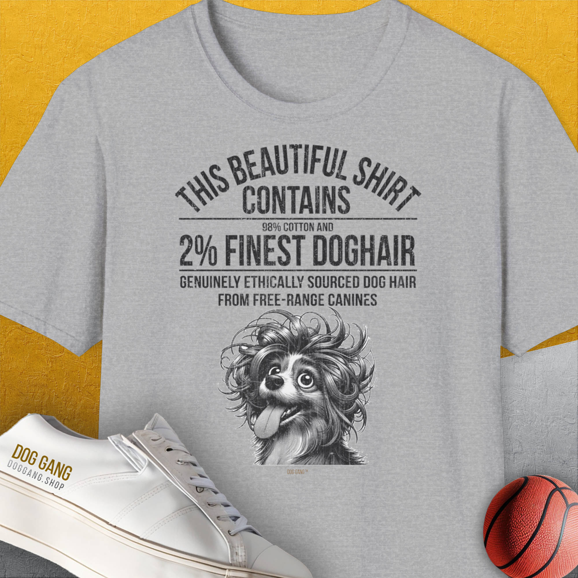 This Beautiful Shirt Contains Finest Dog Hair, Volume 4, Unisex T-Shirt-Sport Grey-cooles Tee mit lustigem Spruch für Hundefreunde, Design by Dog Gang