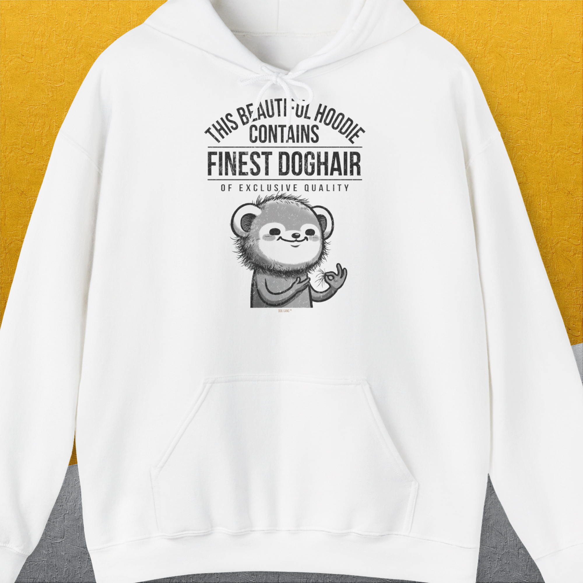 This Beautiful Hoodie Contains Finest Dog Hair Of Exclusive Quality, Volume 2, Unisex Hoodie-White-Kapuzi mit lustigem Spruch für Hundefreunde, Design by Dog Gang