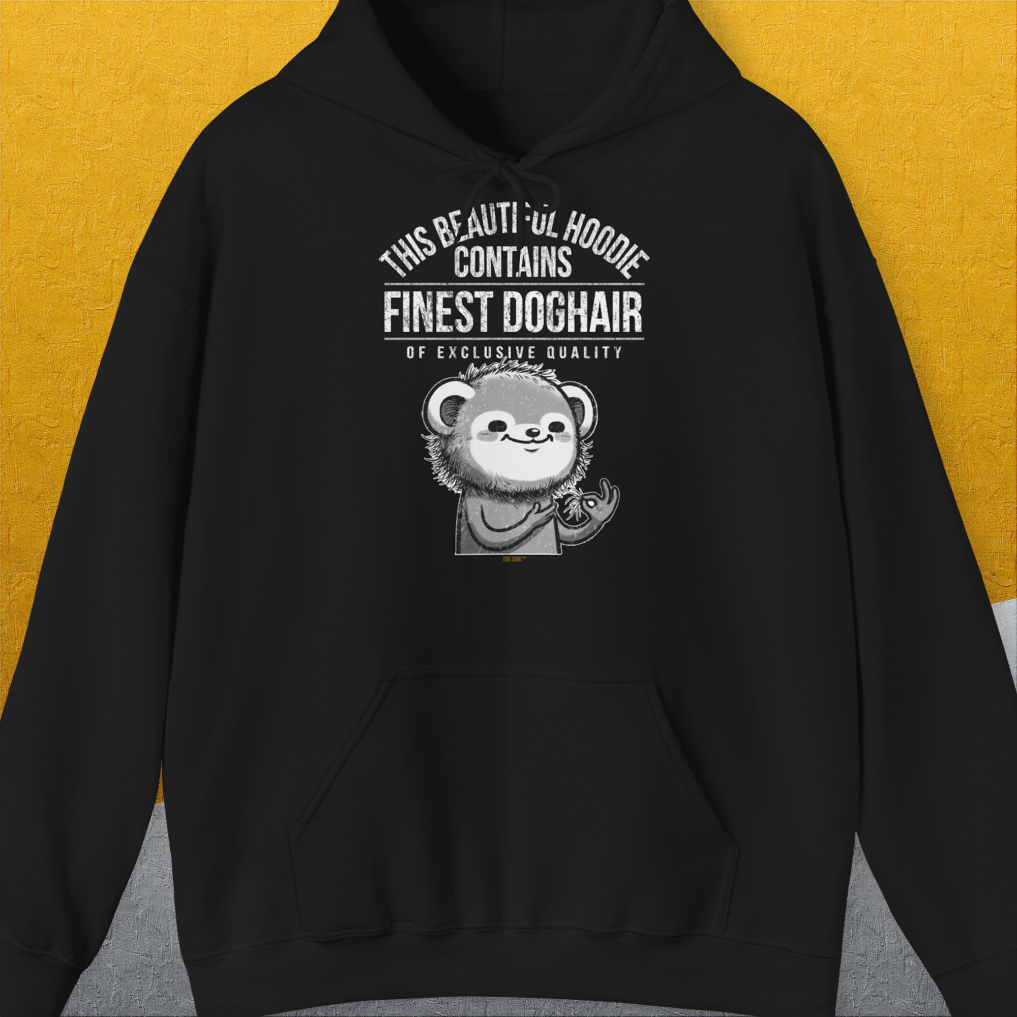 This Beautiful Hoodie Contains Finest Dog Hair Of Exclusive Quality, Volume 2, Unisex Hoodie-Black-bequemes Shirt mit lustigem Spruch für Hundebesitzer, Design by Dog Gang