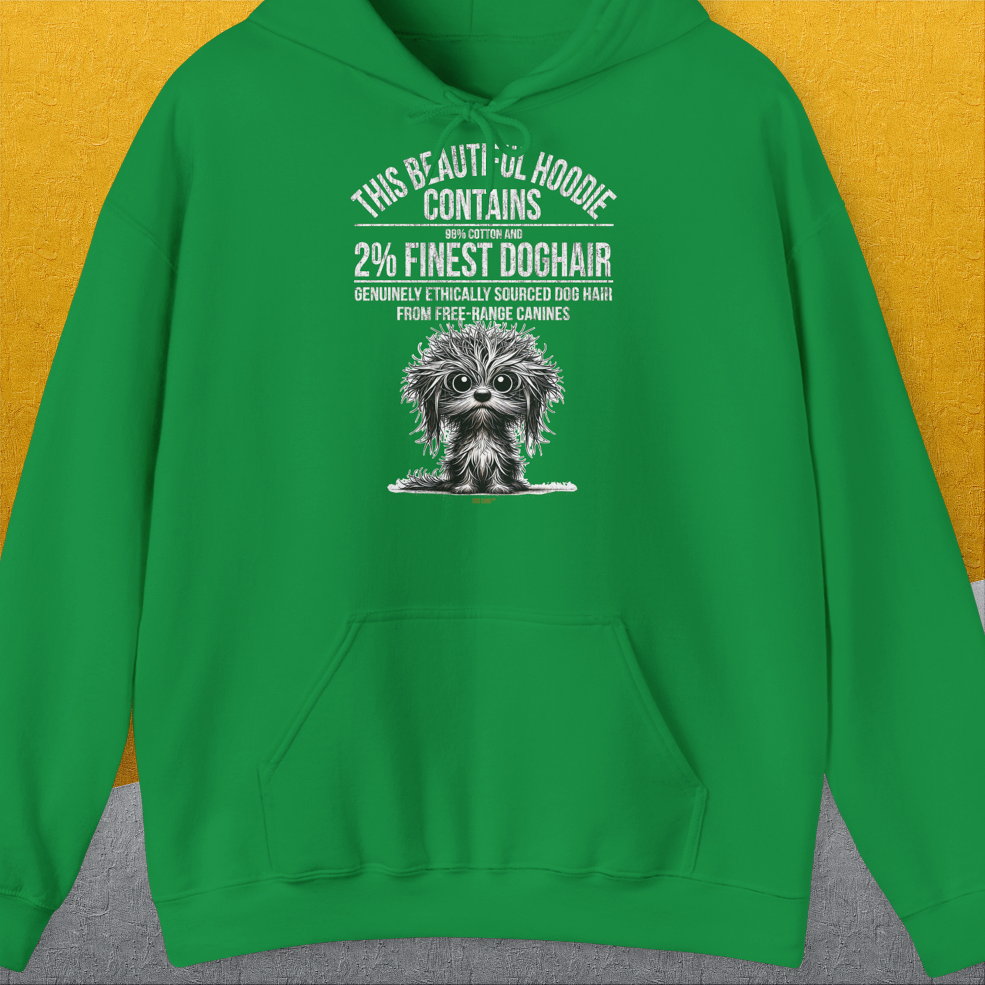 This Beautiful Hoodie Contains Finest Dog Hair, Volume 3, Unisex Hoodie-Irish Green-cooles Shirt mit lustigem Spruch für Hundefreunde, Design by Dog Gang