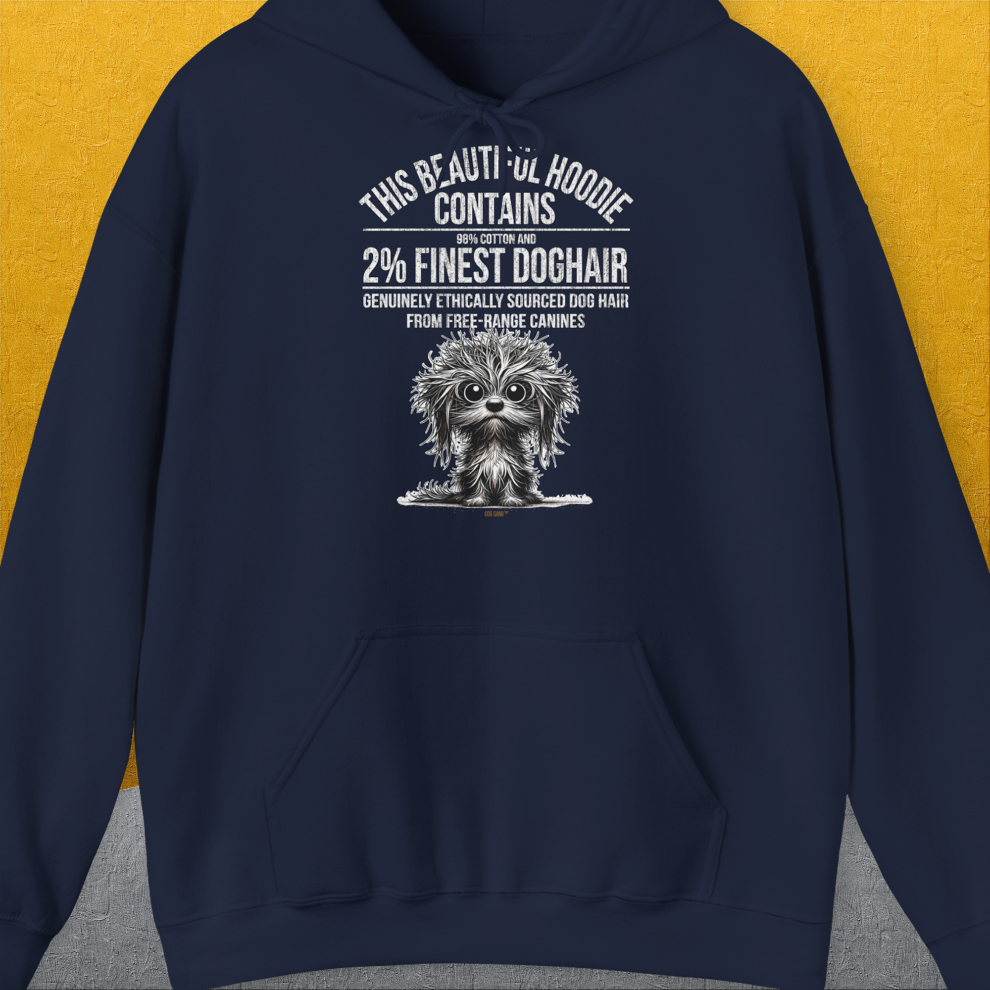 This Beautiful Hoodie Contains Finest Dog Hair, Volume 3, Unisex Hoodie-Navy-witziges Shirt mit lustigem Spruch für Hundefreund, Design by Dog Gang