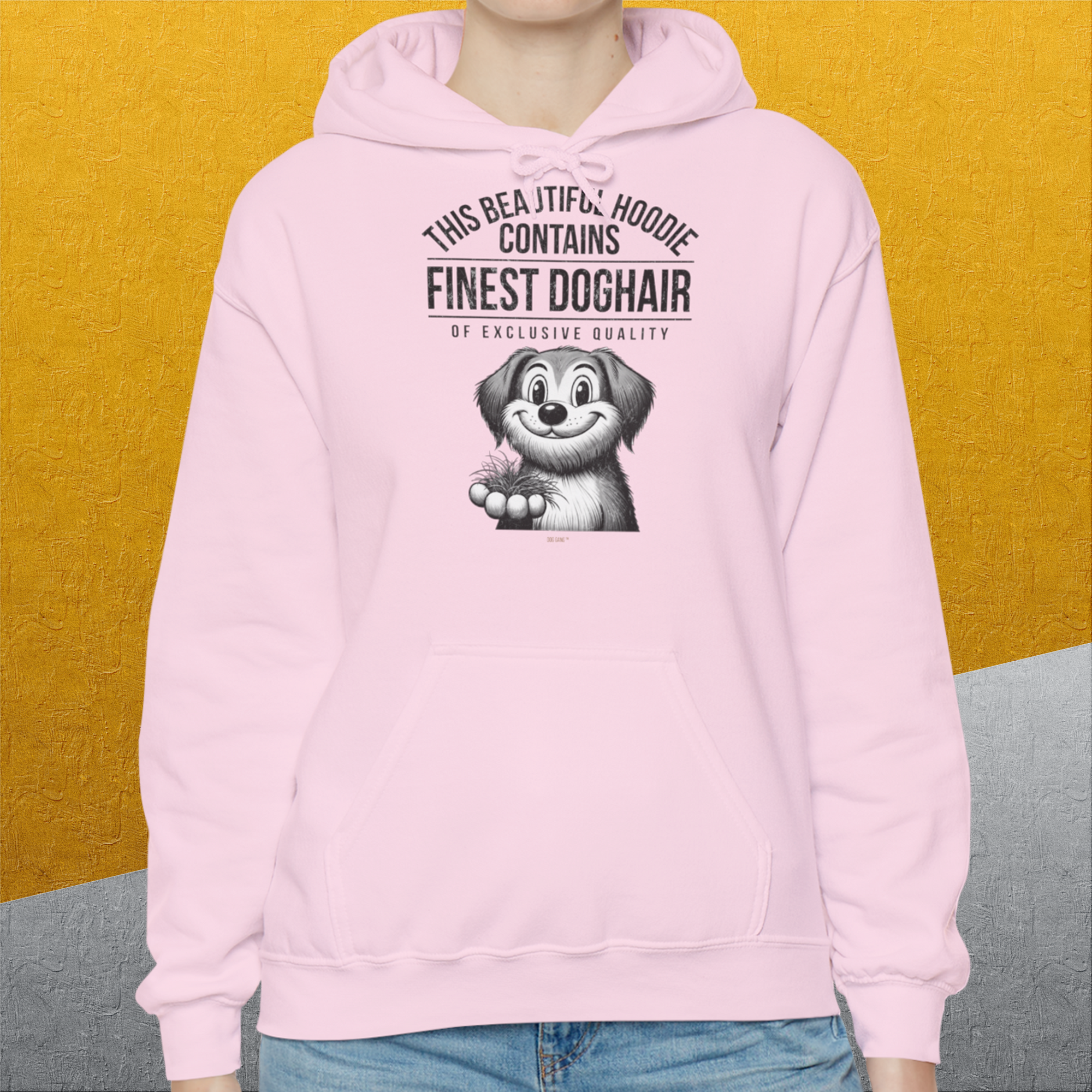 This Beautiful Hoodie Contains Finest Dog Hair Of Exclusive Quality, Volume 1, Unisex Hoodie-Kapuzensweatshirt für Hundefreunde, lustiger Spruch mit Hund, Design by Dog Gang
