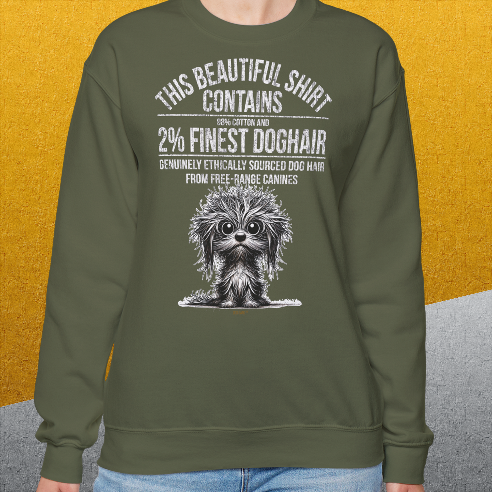 This Beautiful Shirt Contains Finest Dog Hair, Volume 3, Unisex Sweatshirt-lustiger Spruch auf bequemen Shirt für Hundeliebhaber, Design by Dog Gang