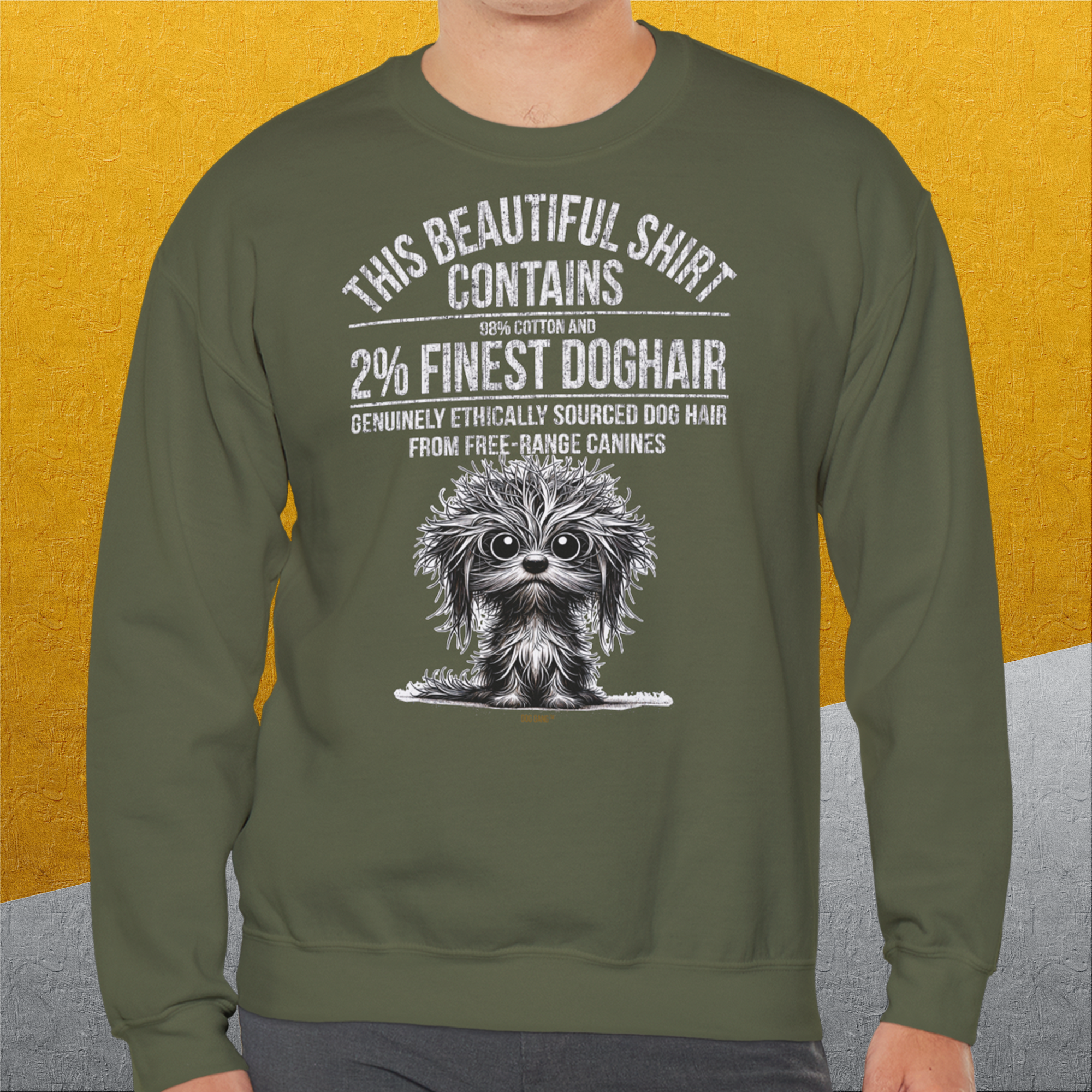 This Beautiful Shirt Contains Finest Dog Hair, Volume 3, Unisex Sweatshirt-Sweatshirt für Hundeliebhaber, lustiger Spruch mit Hund, Design by Dog Gang