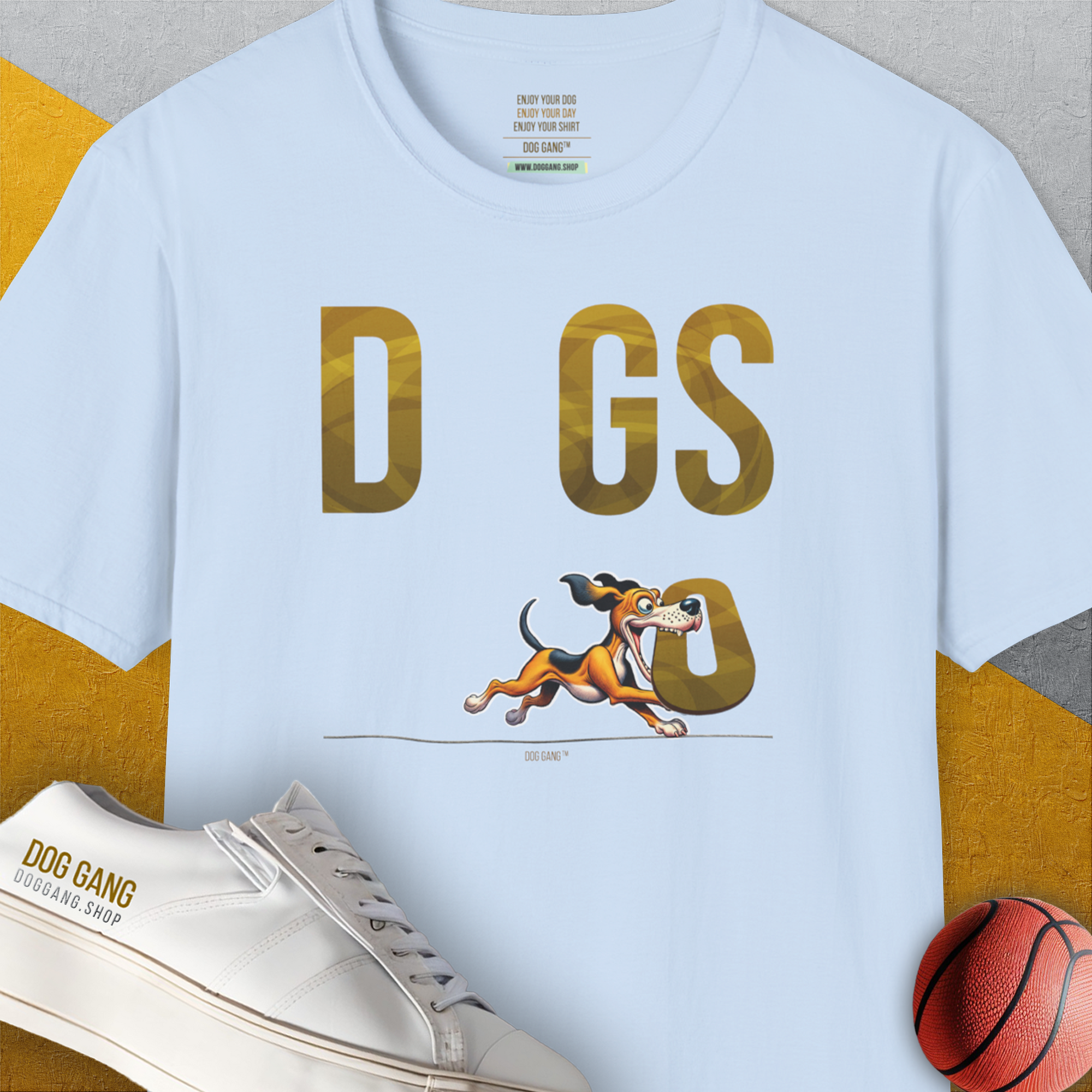 DOGS Series (D-GS), Volume 1, Unisex T-Shirt-Light Blue. A perfect gift for dog lovers and dog owners. Design by Dog Gang