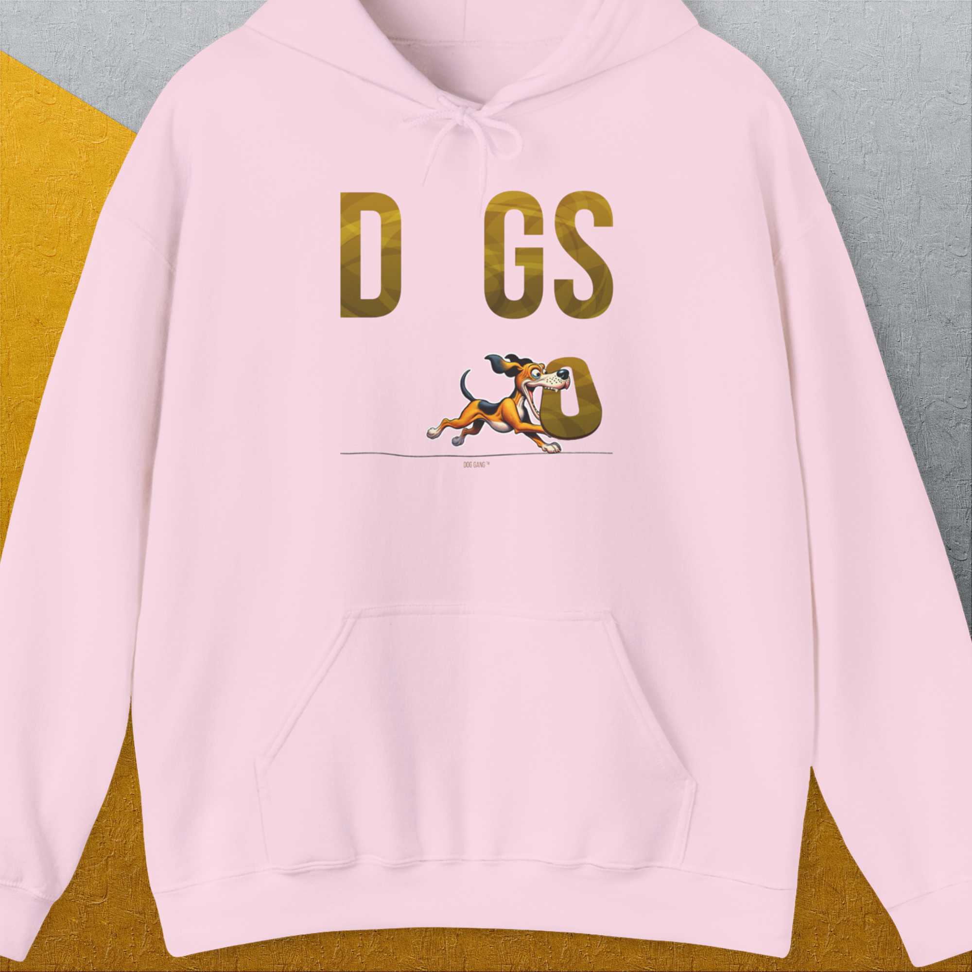 Hoodie with a funny dog ​​stealing the letter "o" from the word "Dogs" from the DOGS series (D-GS), volume 1. Perfect for dog lovers. From the Swiss design label Dog Gang.