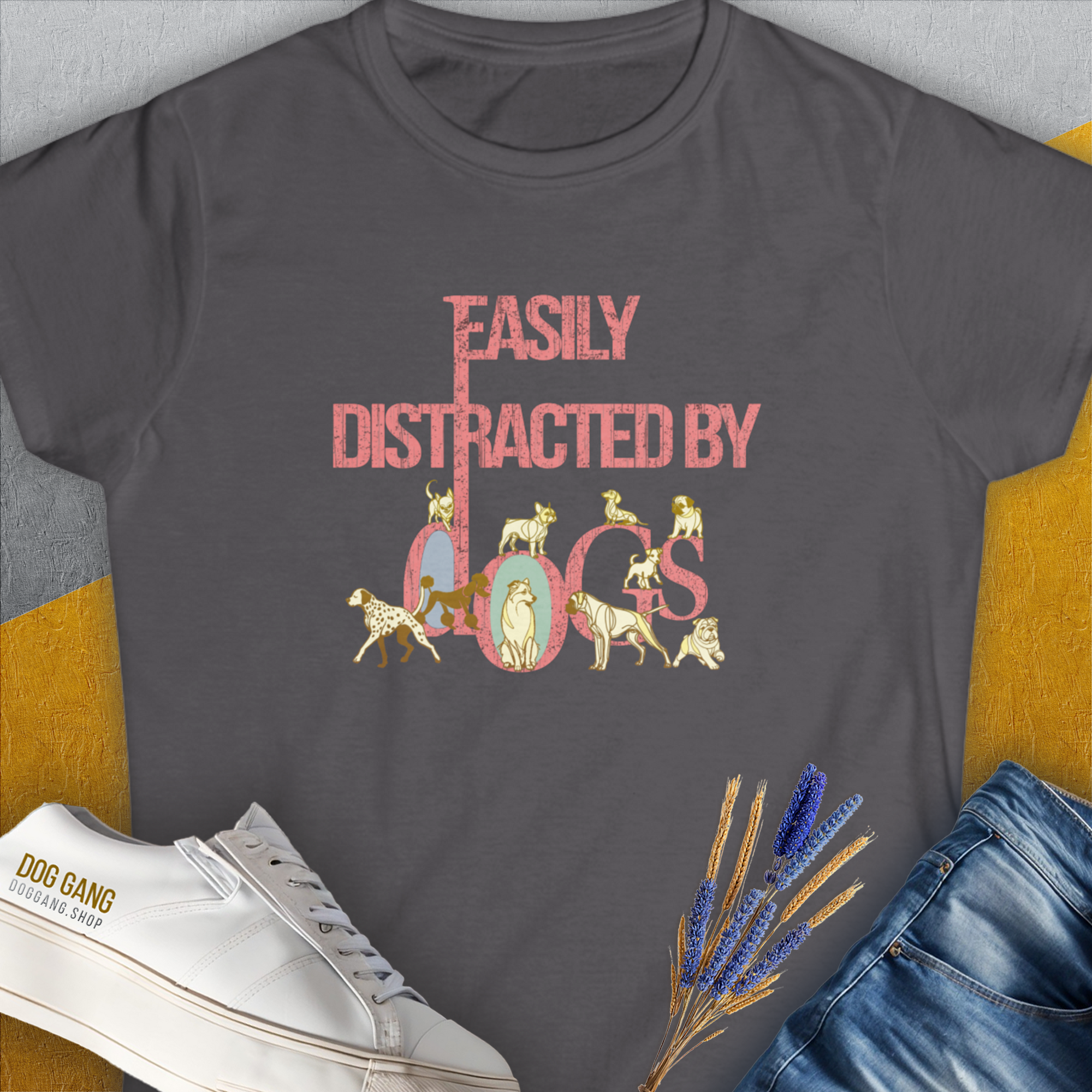 Easily Distracted By Dogs Series, Volume 2, Women&#39;s T-Shirt-Charcoal. A dog-themed Design from Dog Gang