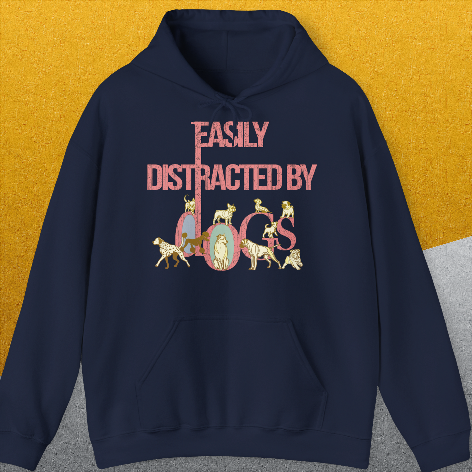 Easily Distracted By Dogs Series, Volume 2, Unisex Hoodie-Navy, Design by Dog Gang