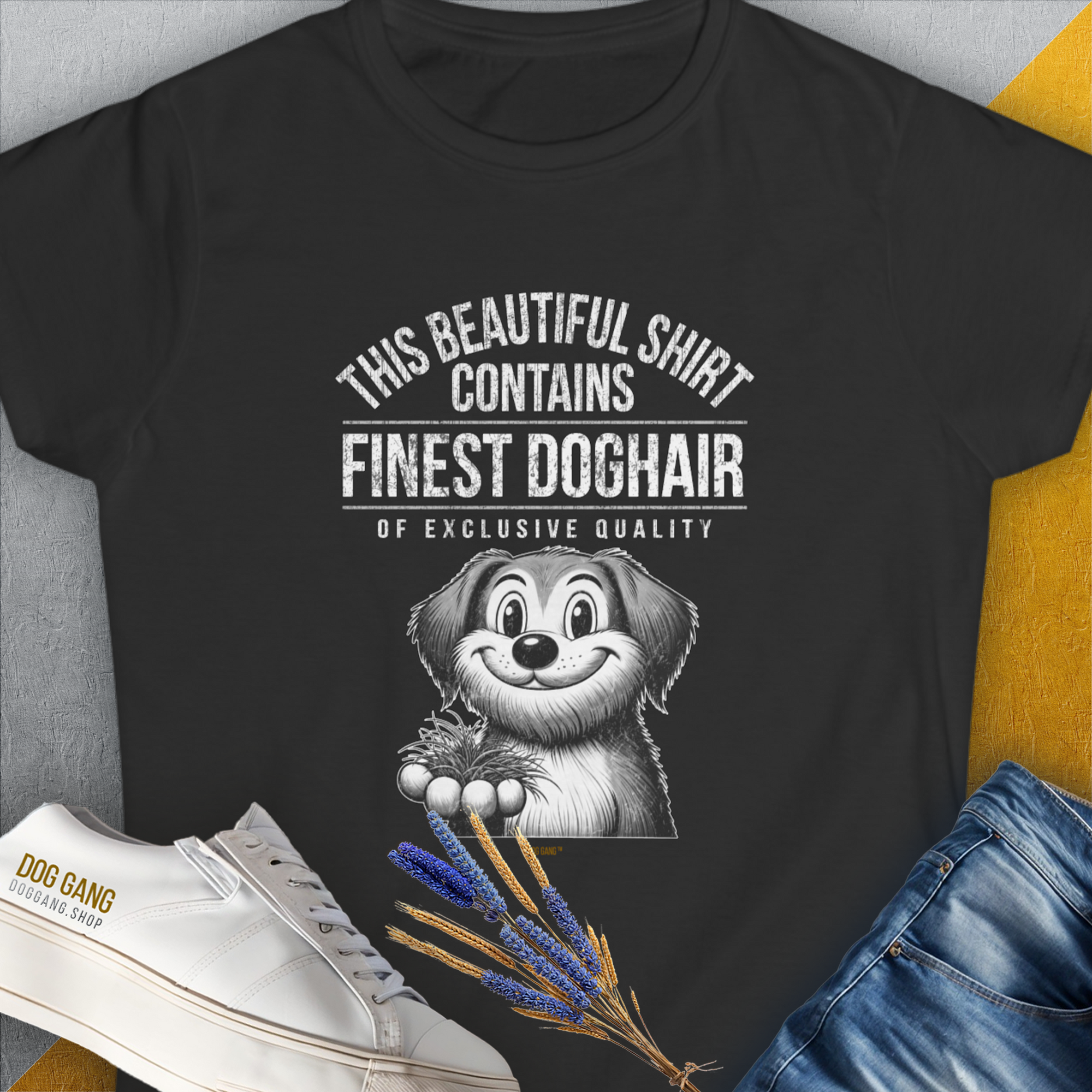 This Beautiful Shirt Contains Finest Dog Hair Of Exclusive Quality, Volume 1, Women&#39;s T-Shirt-Black. A perfect gift for dog lovers and dog owners. Design by Dog Gang
