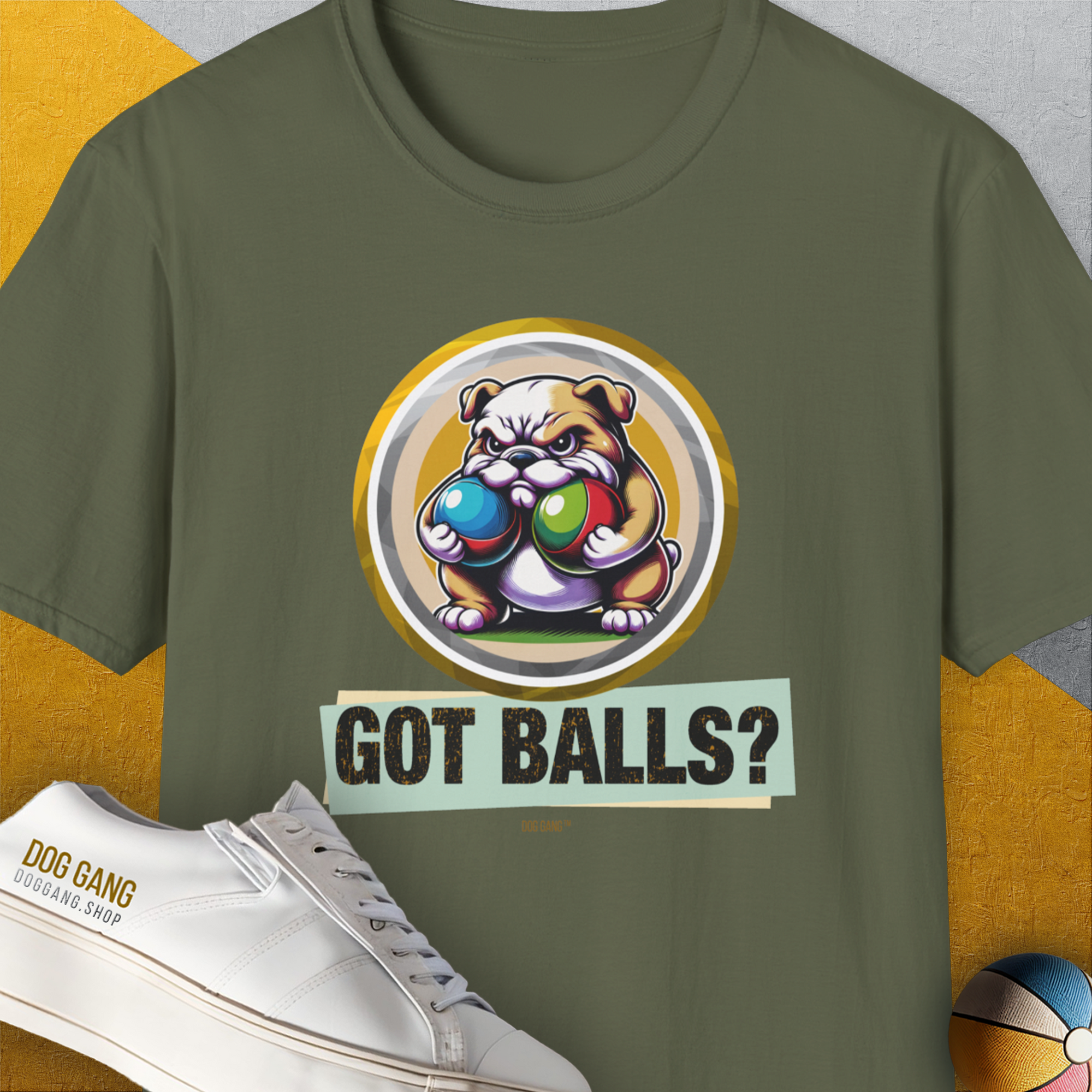 Got Balls? Volume 2, Unisex T-Shirt-Military Green, Design by Dog Gang