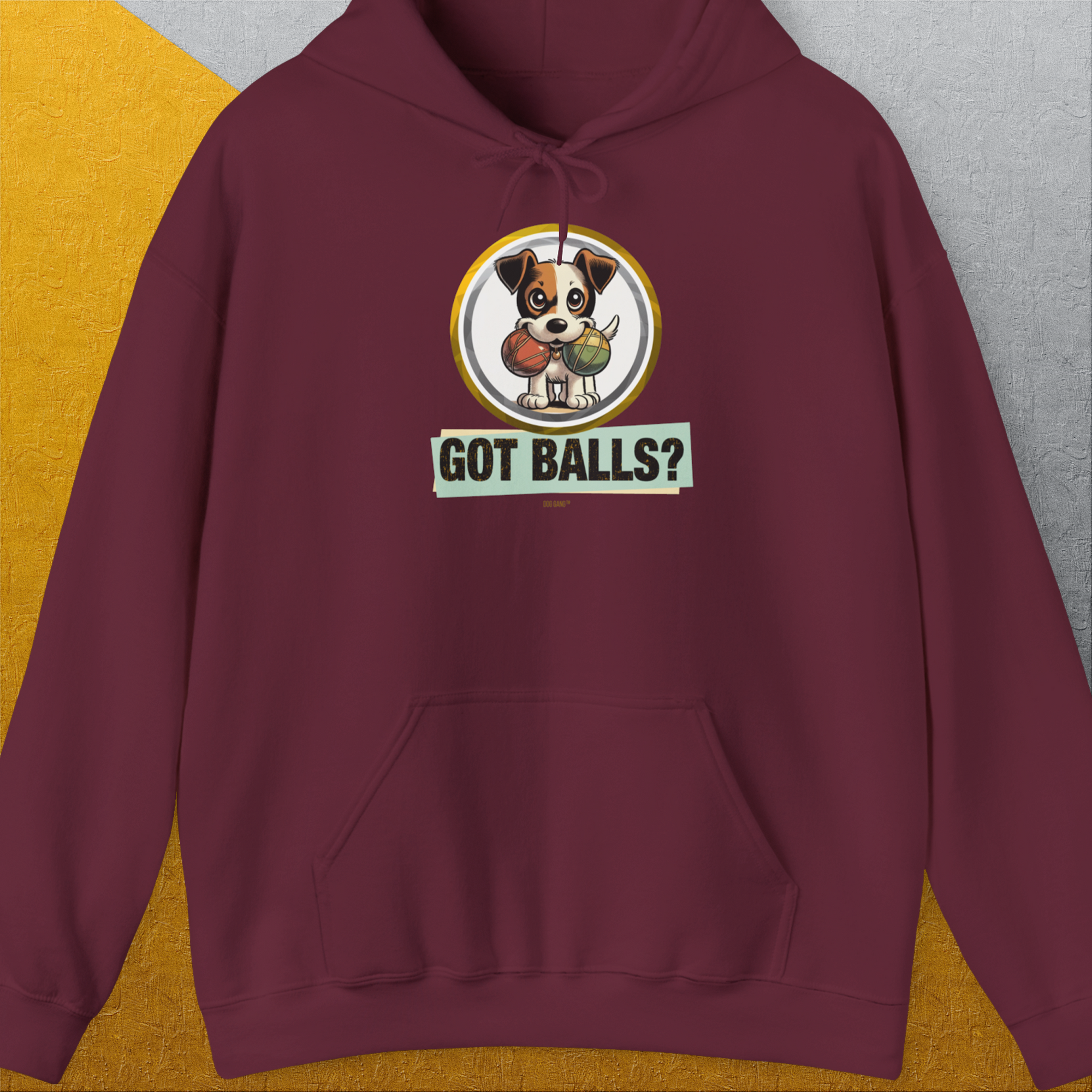 Got Balls? Volume 5, Unisex Hoodie-Maroon, Design by Dog Gang