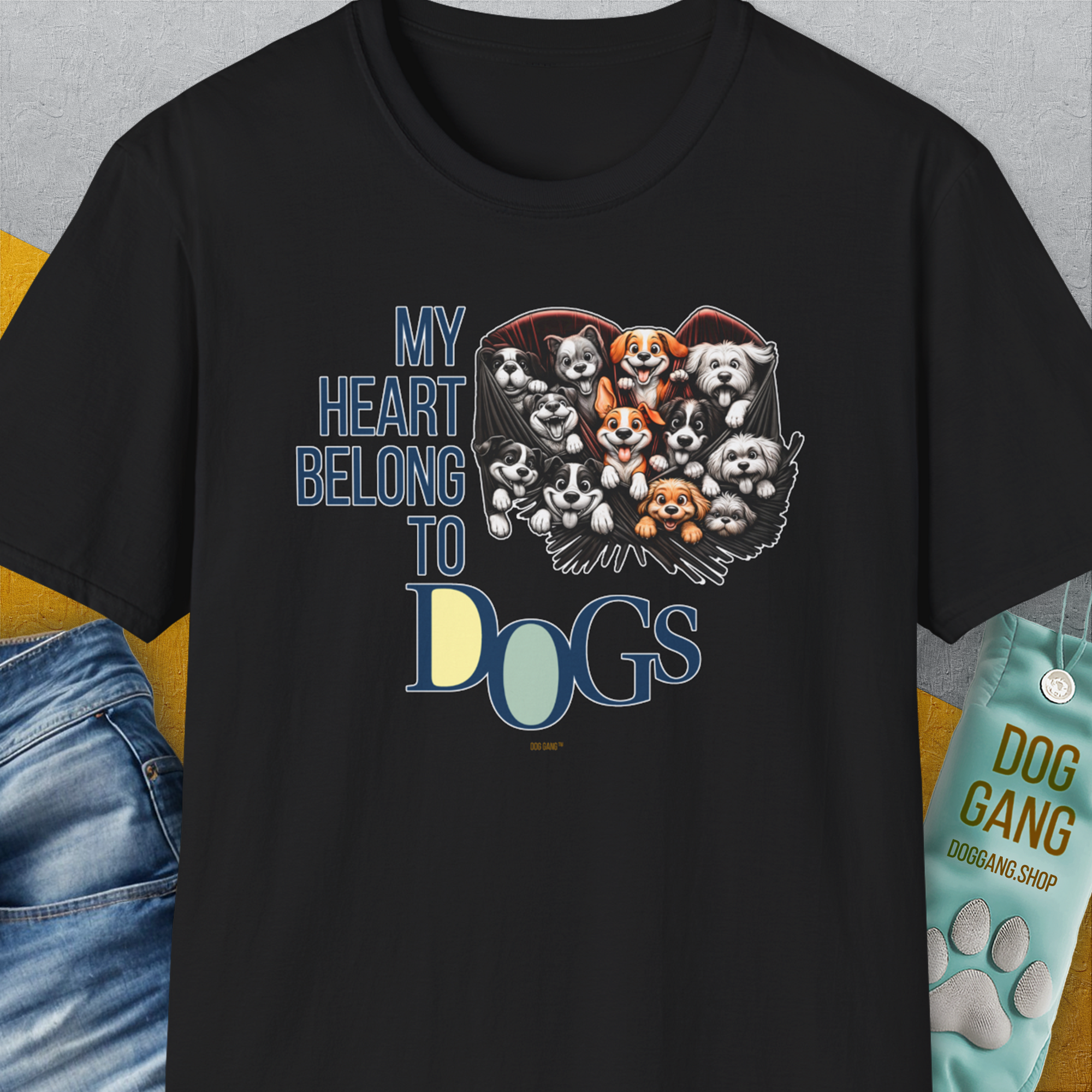 My Heart Belong To Dogs, Volume 1, Unisex T-Shirt-Black, Design by Dog Gang