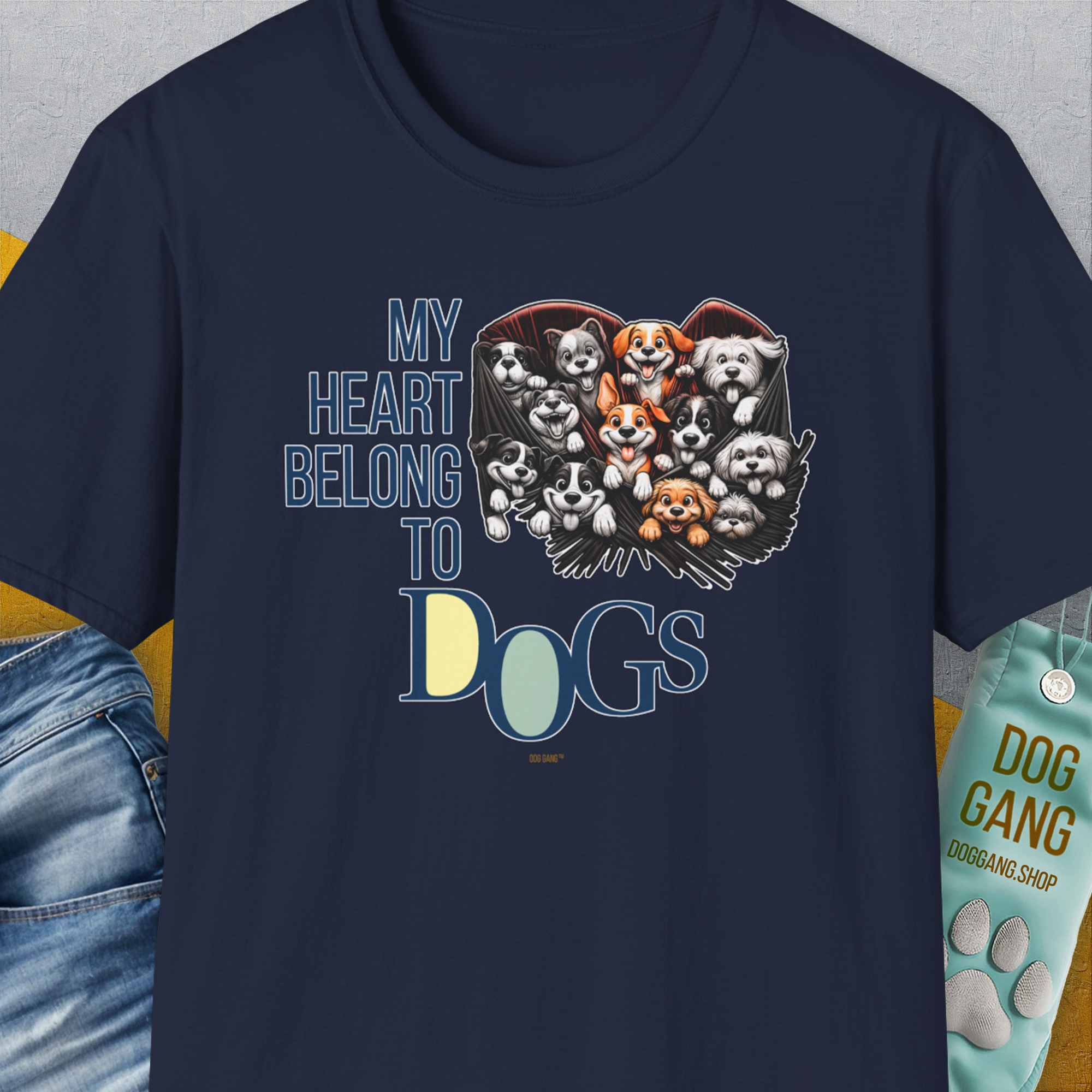 My Heart Belong To Dogs, Volume 1, Unisex T-Shirt-Navy, Design by Dog Gang