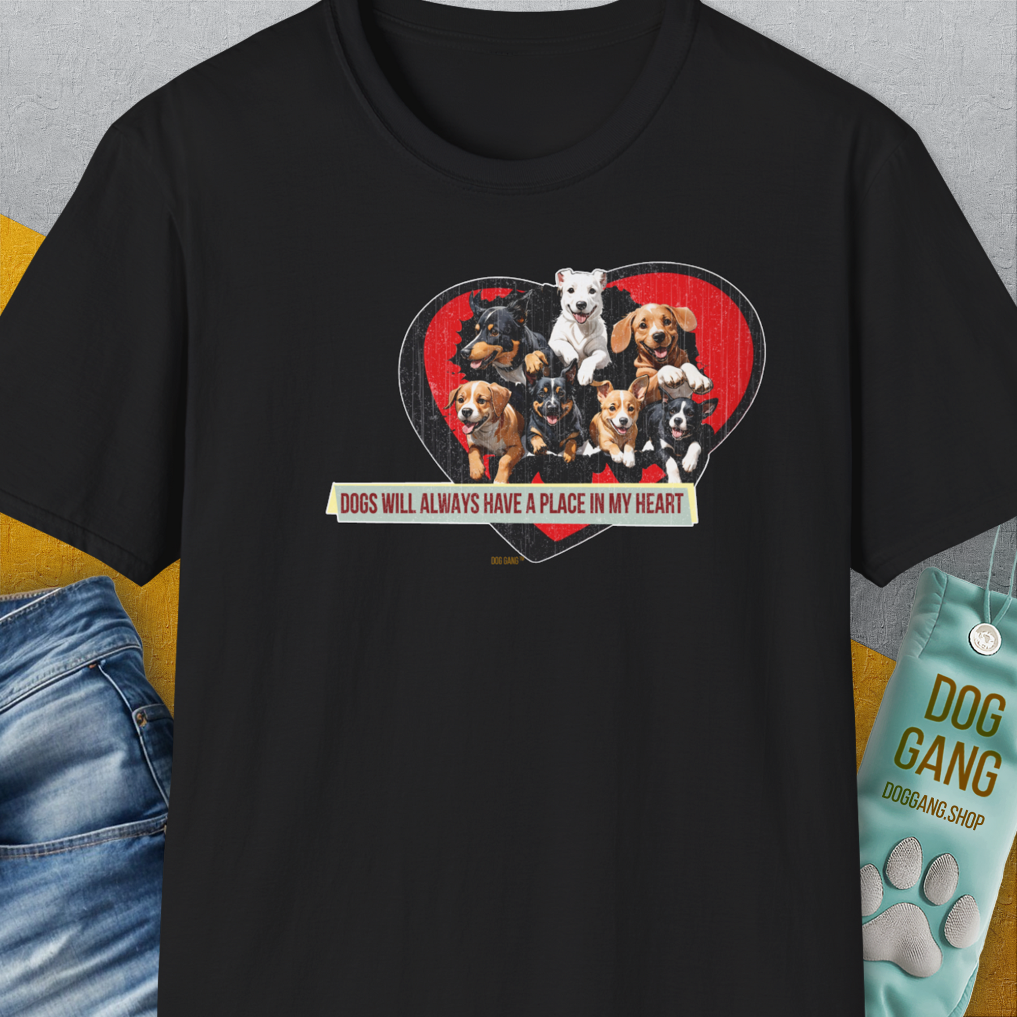 My Heart Belong To Dogs (dogs will always have a place in my heart), Volume 2, Unisex T-Shirt-Black, Design by Dog Gang